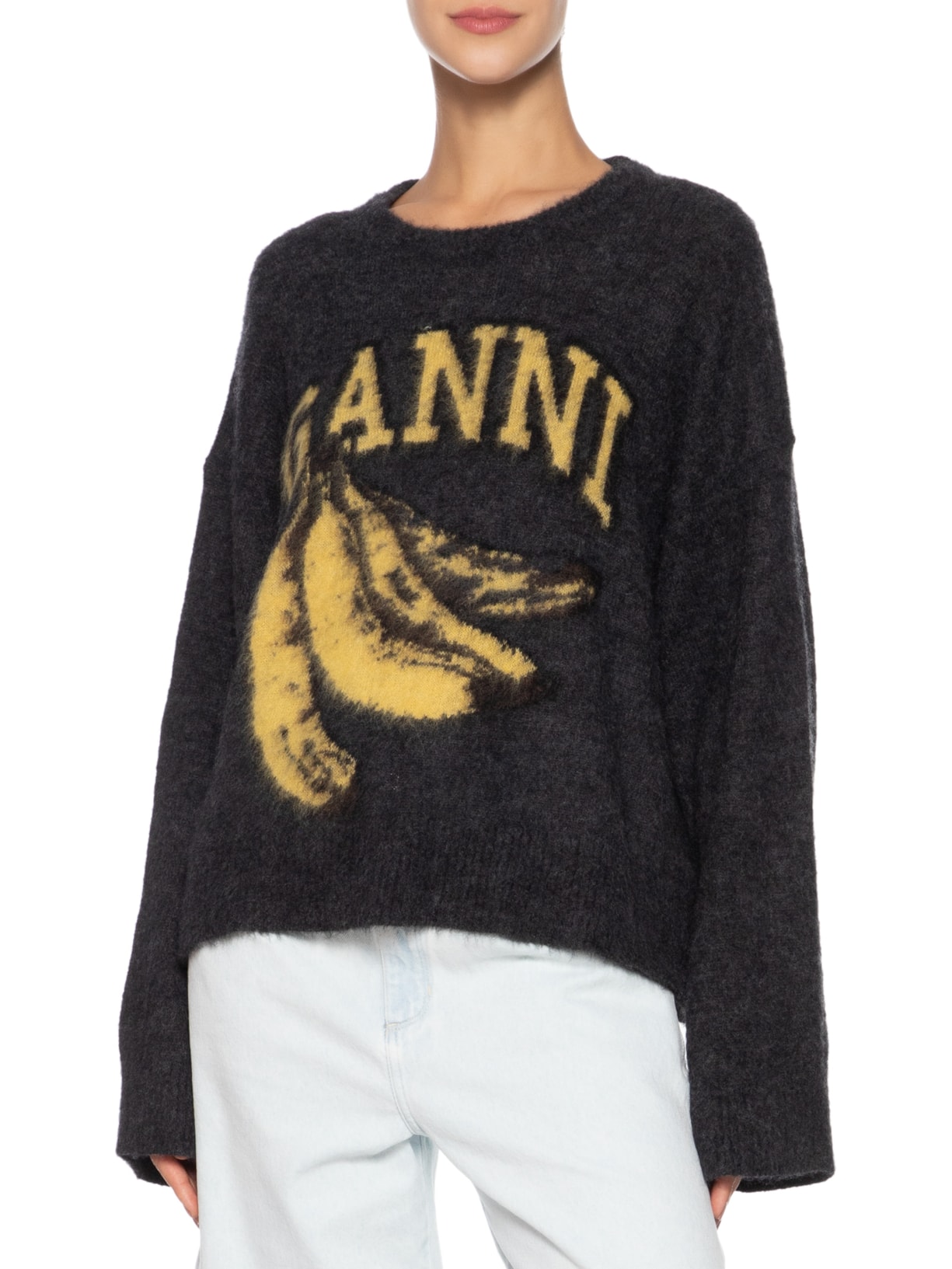 Suéter Feminino Fine Brushed Alpaca Banana Oversized Cinza Ganni