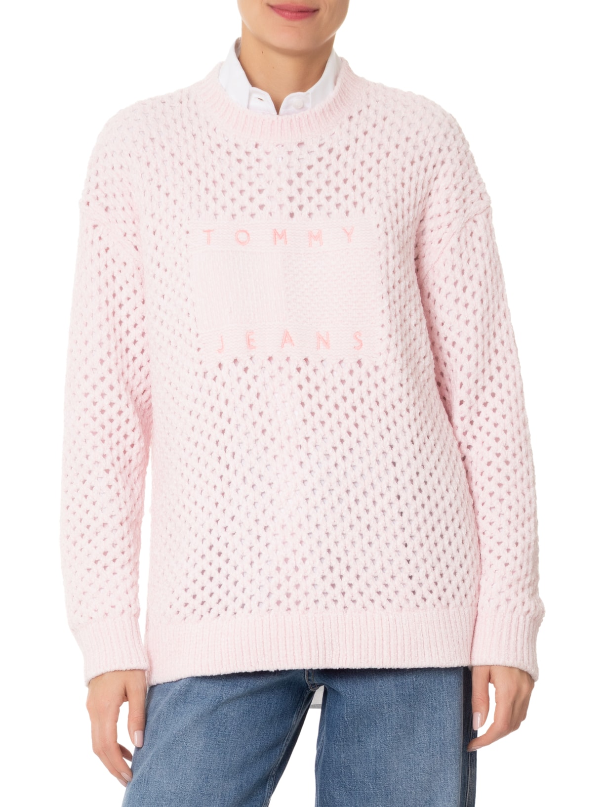 Suéter Feminino Flag Crew Rosa  Tommy Jeans