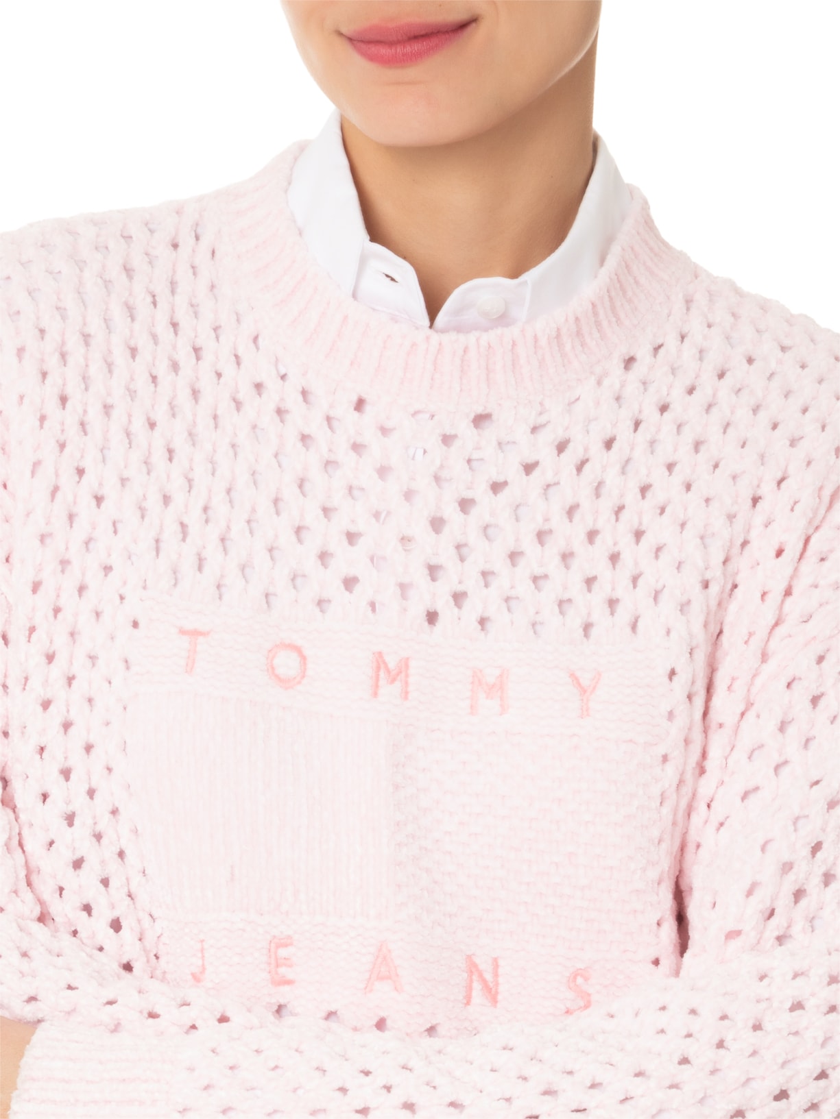 Suéter Feminino Flag Crew Rosa  Tommy Jeans