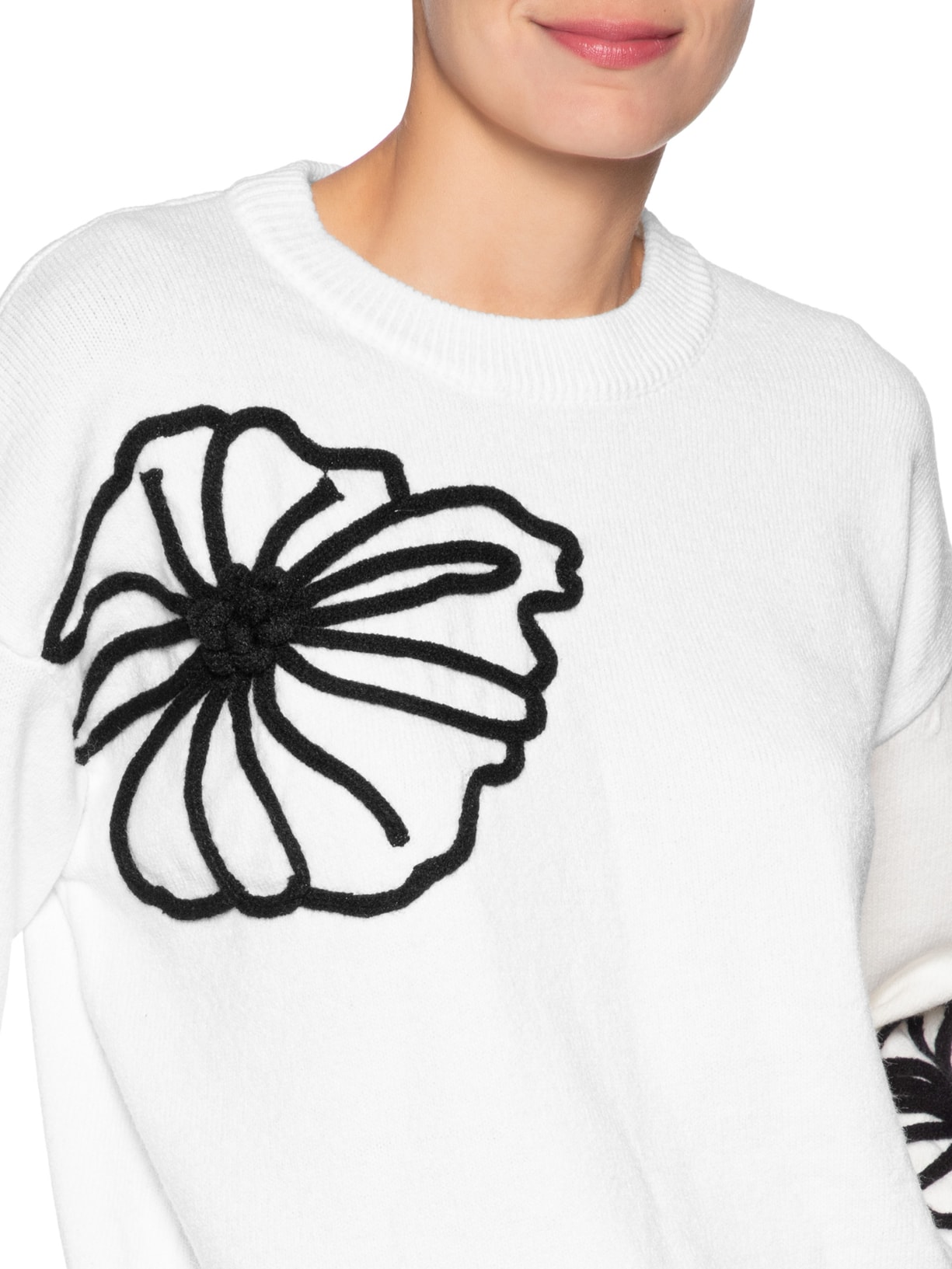Suéter Feminino Flor Em Tricot  Branco Market 33