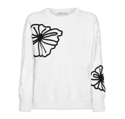 Suéter Feminino Flor Em Tricot  – Branco