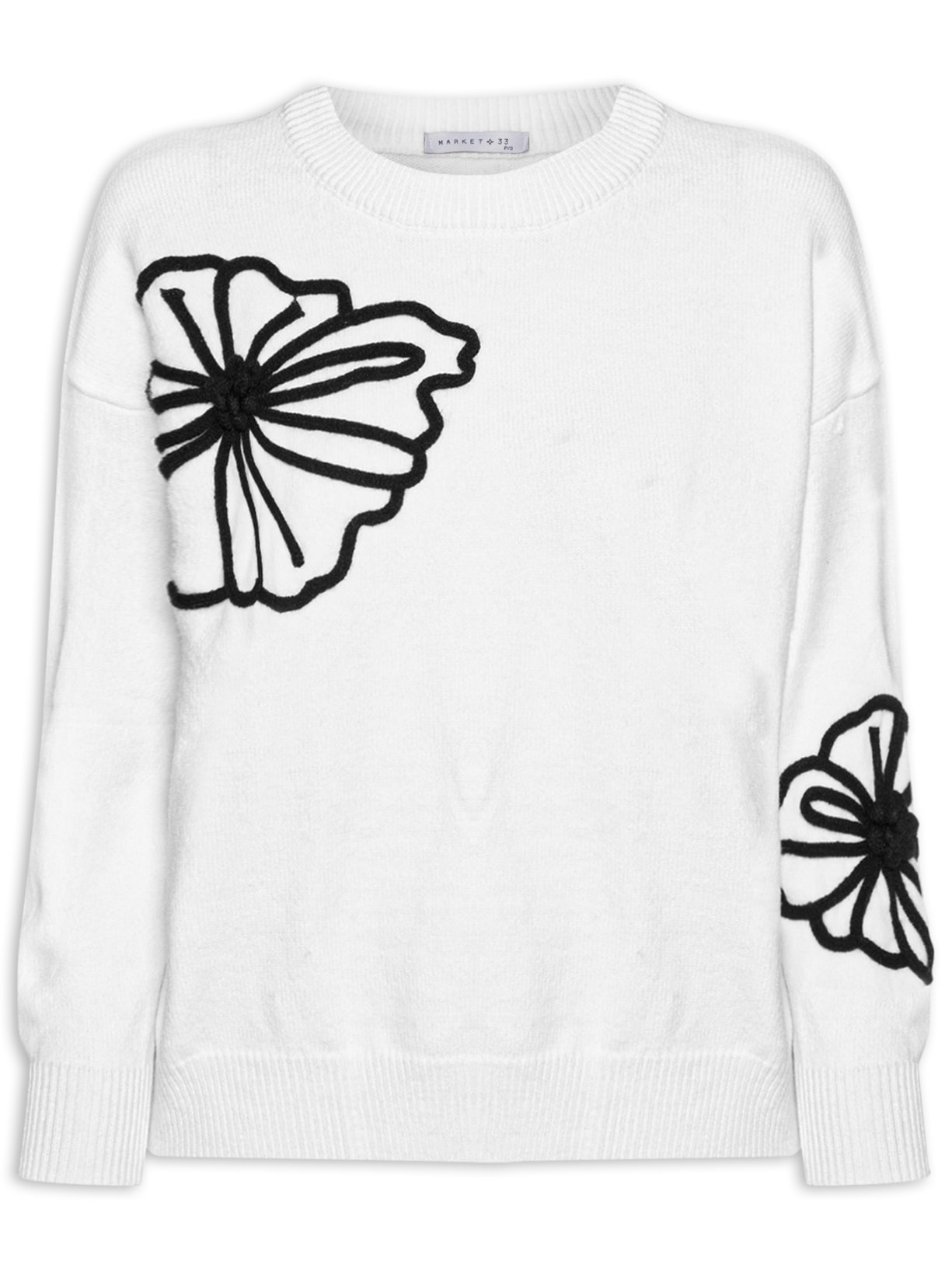 Suéter Feminino Flor Em Tricot – Branco