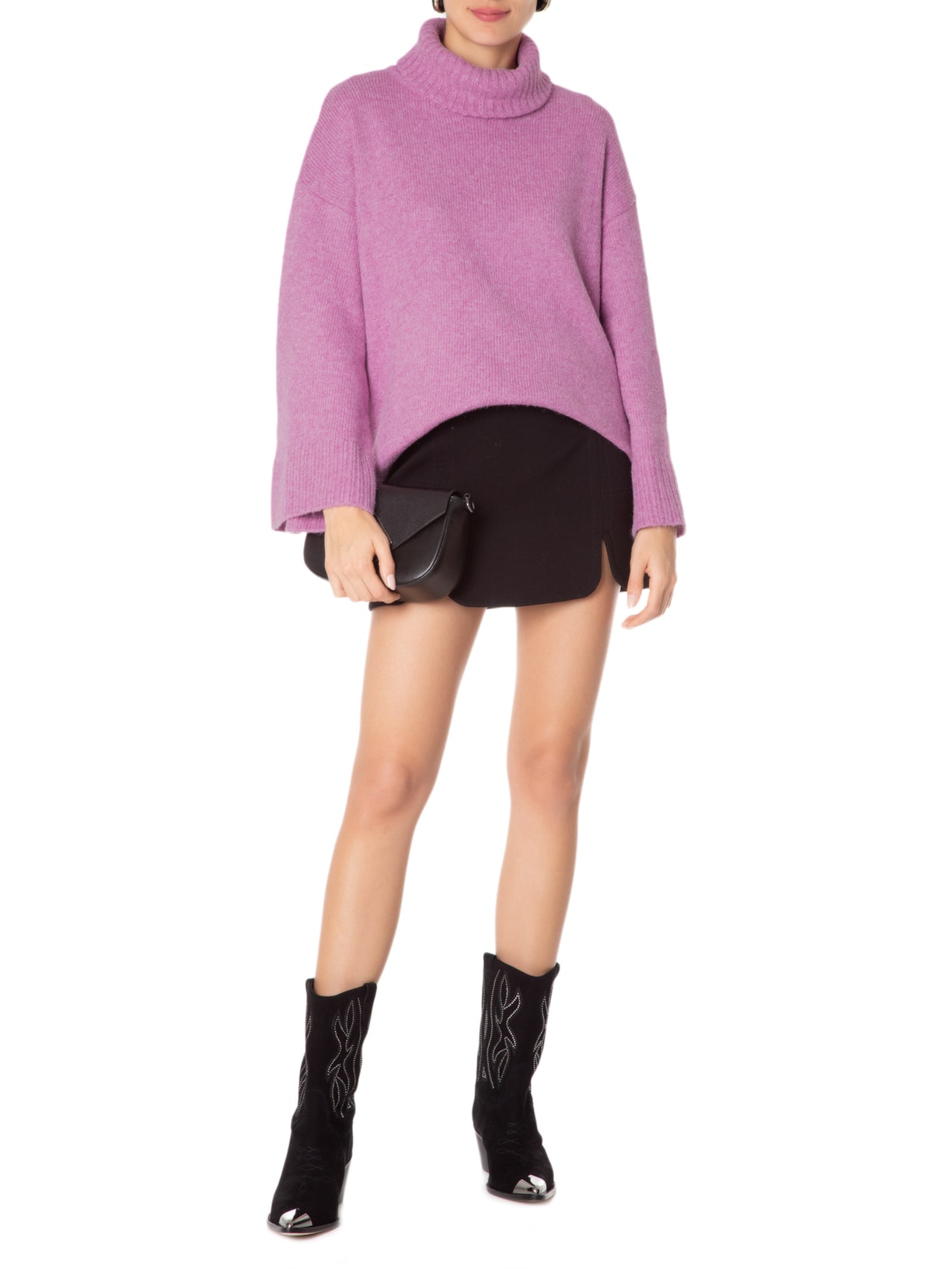 Suéter Feminino Gola Alta Canelada Tricot Rosa Animale