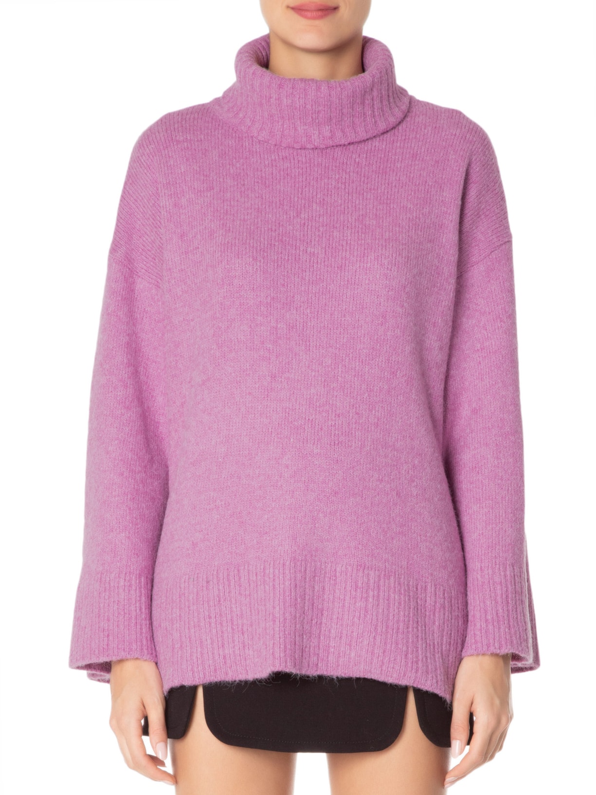 Suéter Feminino Gola Alta Canelada Tricot Rosa Animale