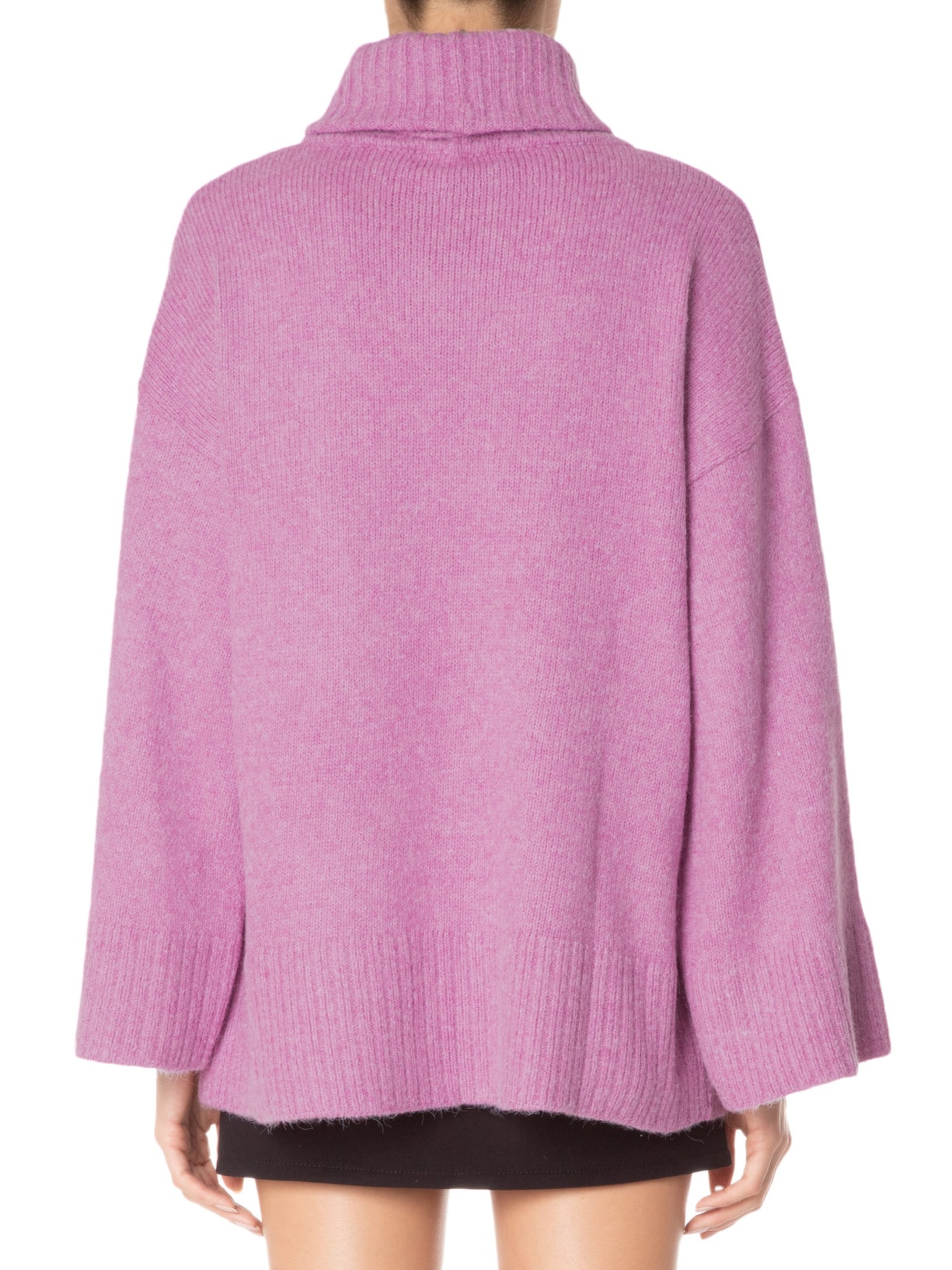 Suéter Feminino Gola Alta Canelada Tricot Rosa Animale