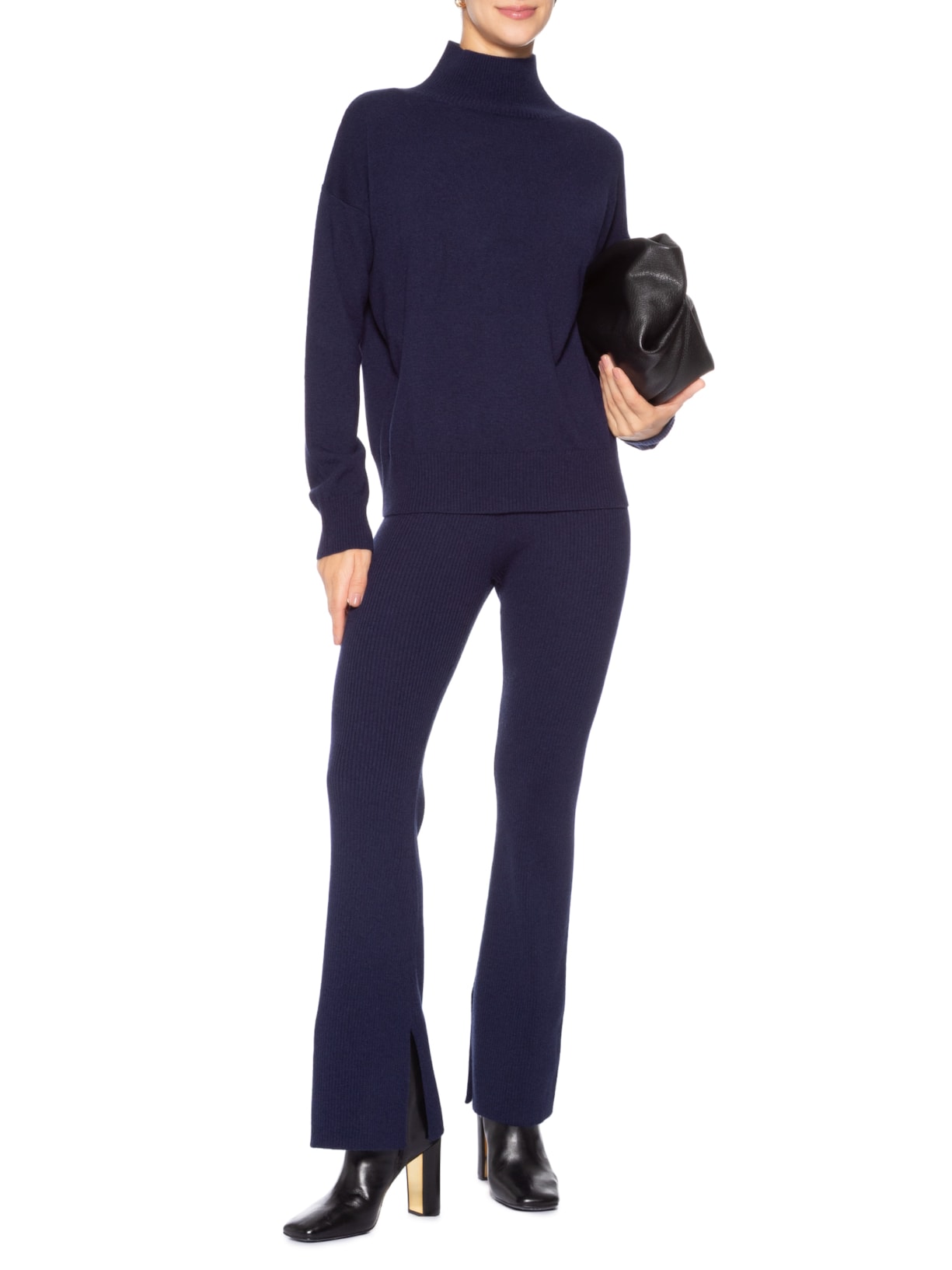 Suéter Feminino Gola Alta Com Blend De Lã E Cashmere Azul '2Essential