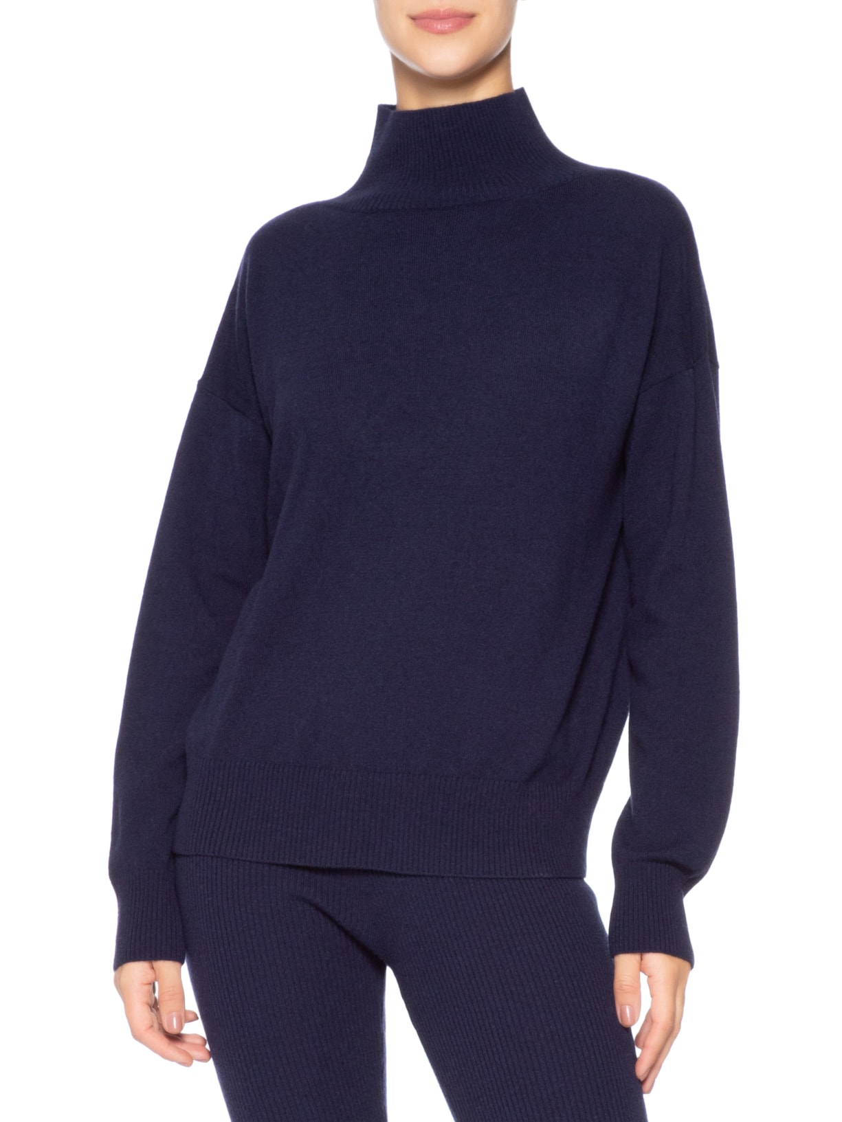 Suéter Feminino Gola Alta Com Blend De Lã E Cashmere Azul '2Essential