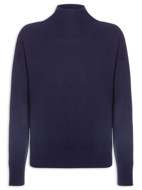 Suéter Feminino Gola Alta Com Blend De Lã E Cashmere - Azul