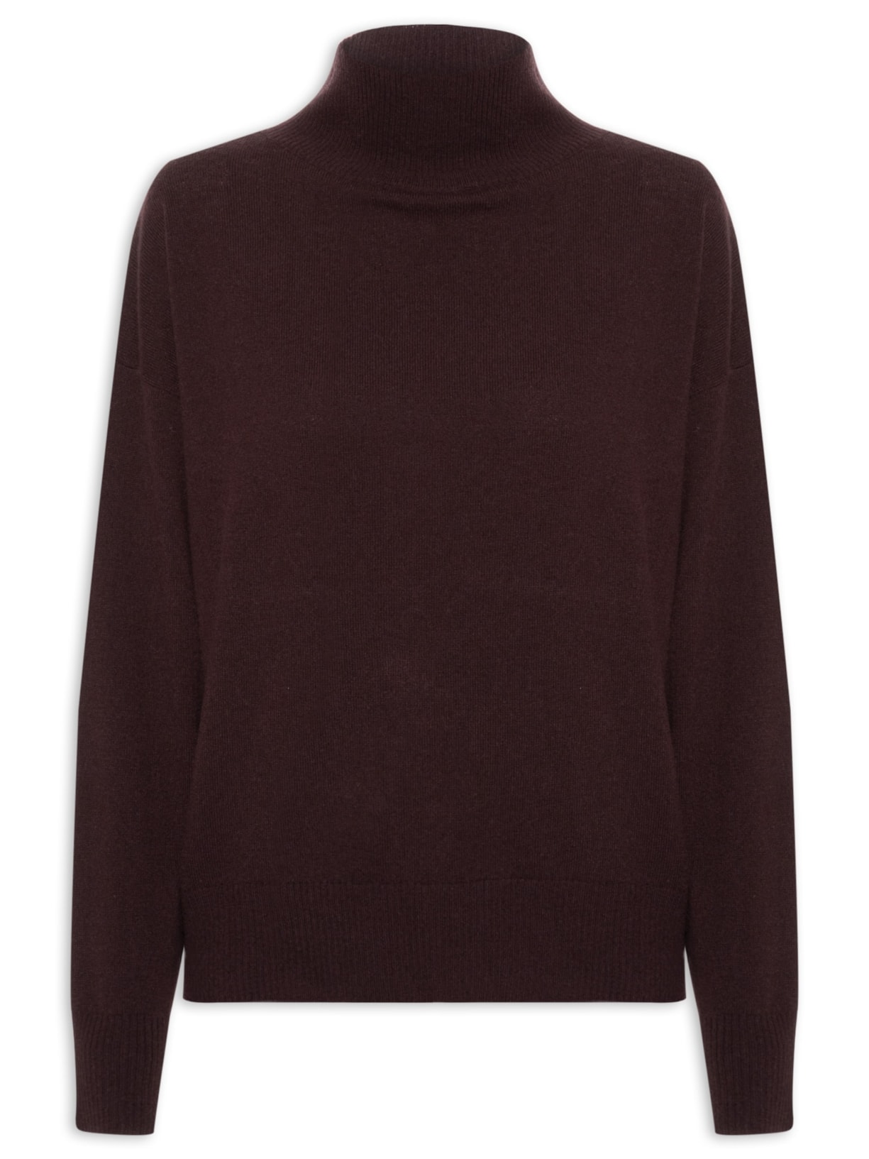 Suéter Feminino Gola Alta Com Blend de Lã e Cashmere - Marrom