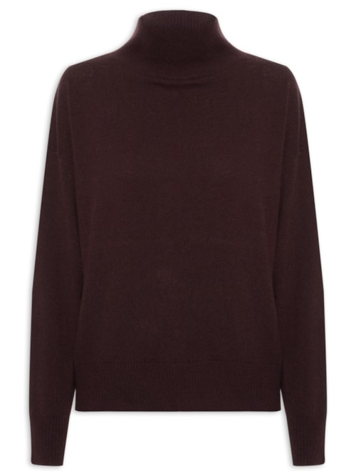 Suéter Feminino Gola Alta Com Blend de Lã e Cashmere - Marrom