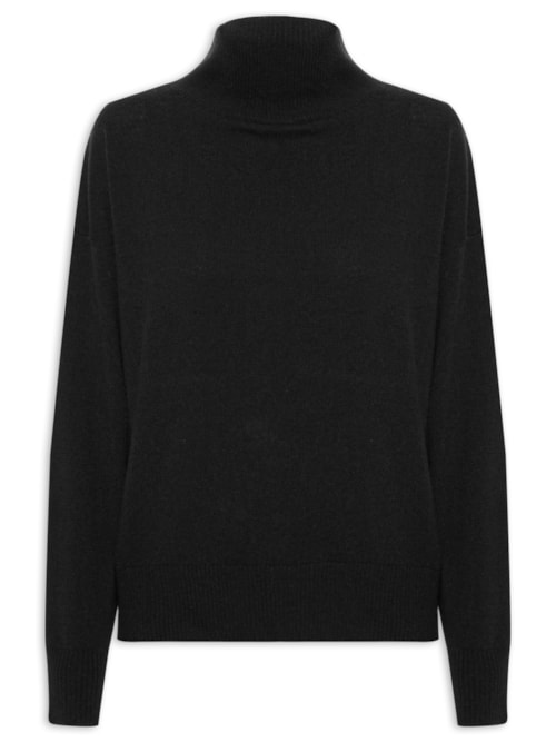 Suéter Feminino Gola Alta Com Blend de Lã e Cashmere - Preto