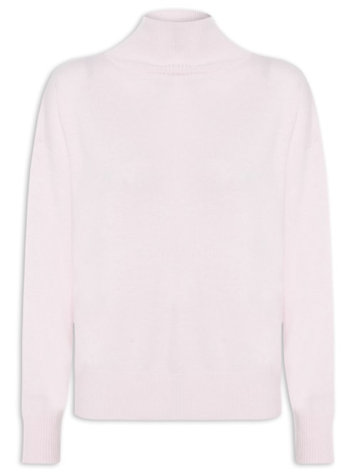 Suéter Feminino Gola Alta Com Blend De Lã E Cashmere - Rosa