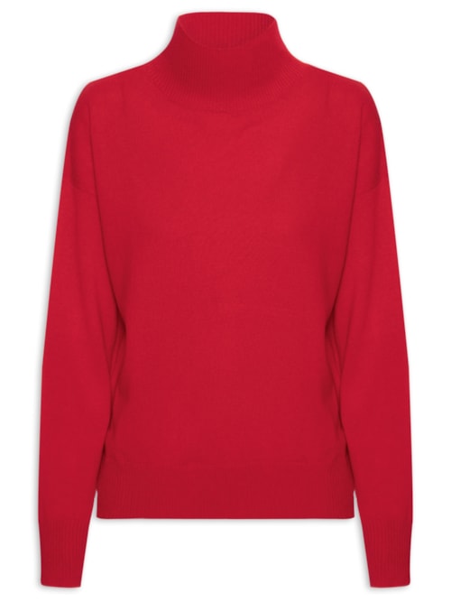 Suéter Feminino Gola Alta Com Blend de Lã e Cashmere - Vermelho