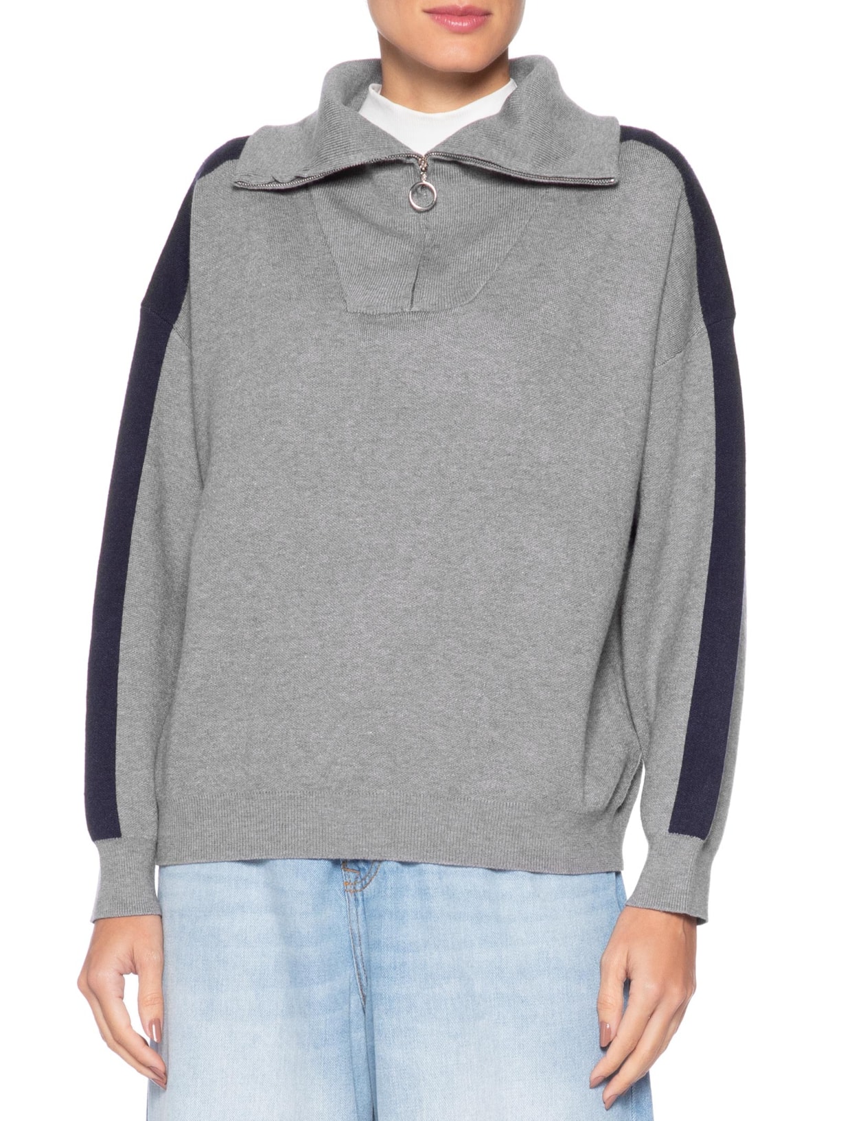 Suéter Feminino Gola Alta Com Zíper Cinza Basiq