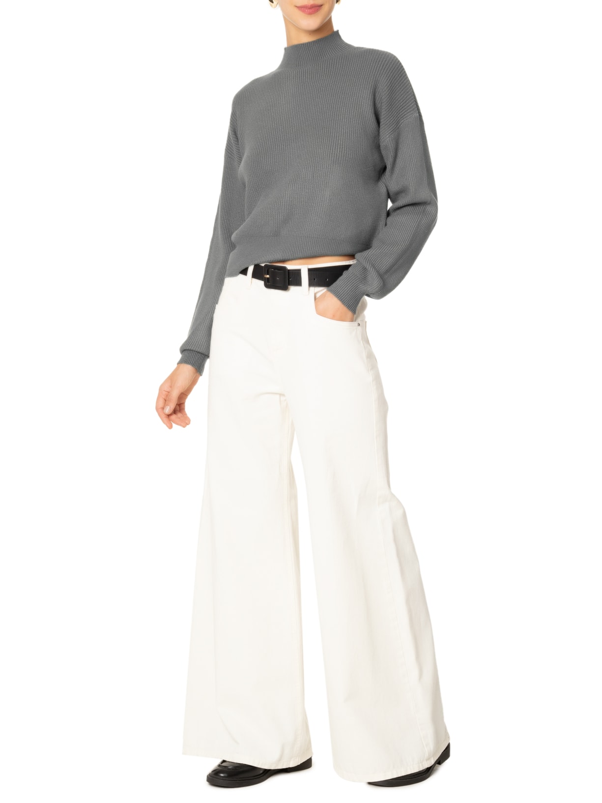 Suéter Feminino Gola Alta Em Tricot - Cinza by '2ESSENTIAL