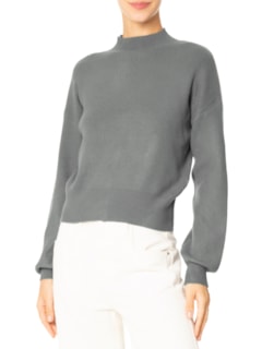 Suéter Feminino Gola Alta Em Tricot - Cinza by '2ESSENTIAL