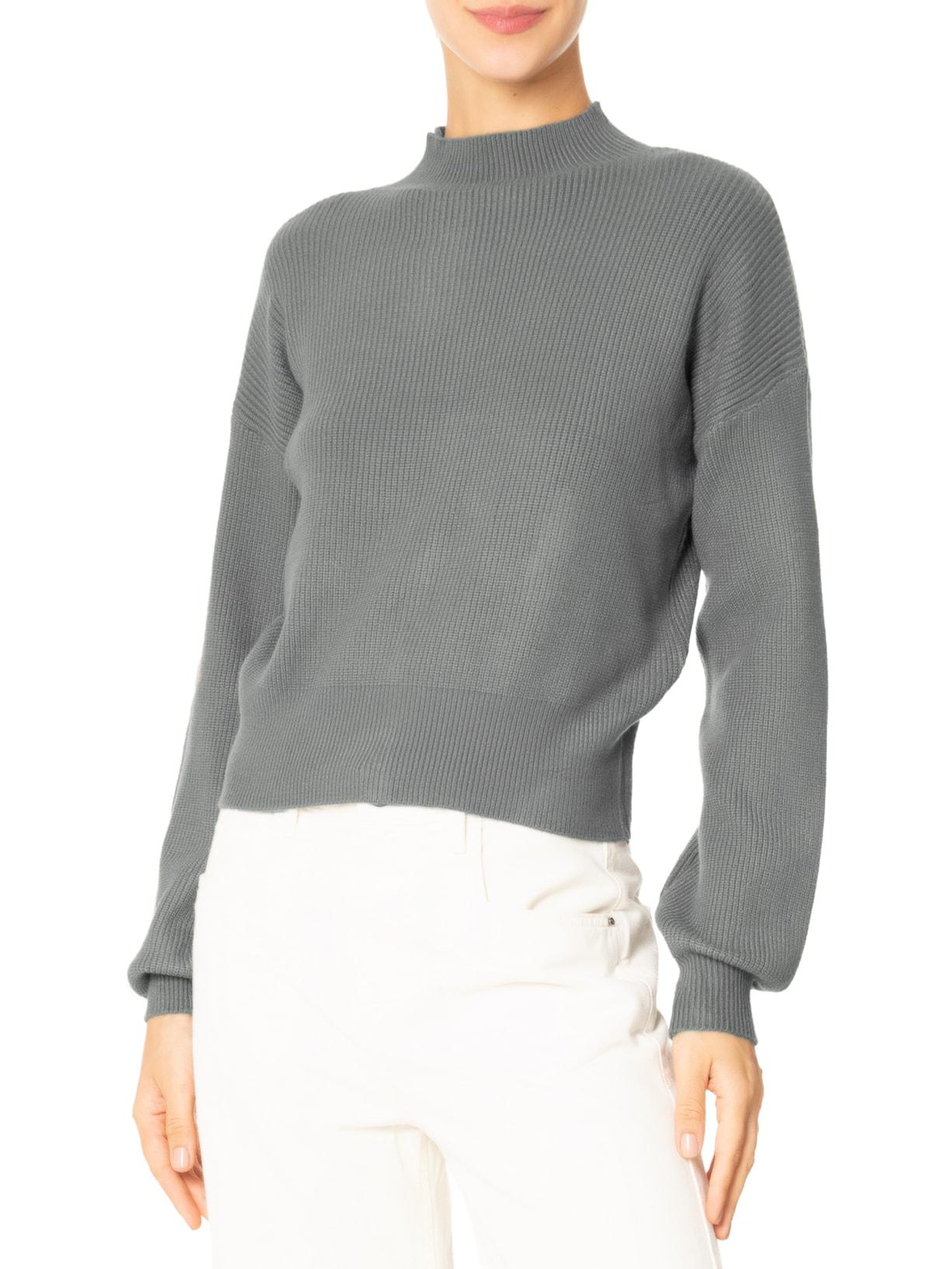 Suéter Feminino Gola Alta Em Tricot - Cinza by '2ESSENTIAL