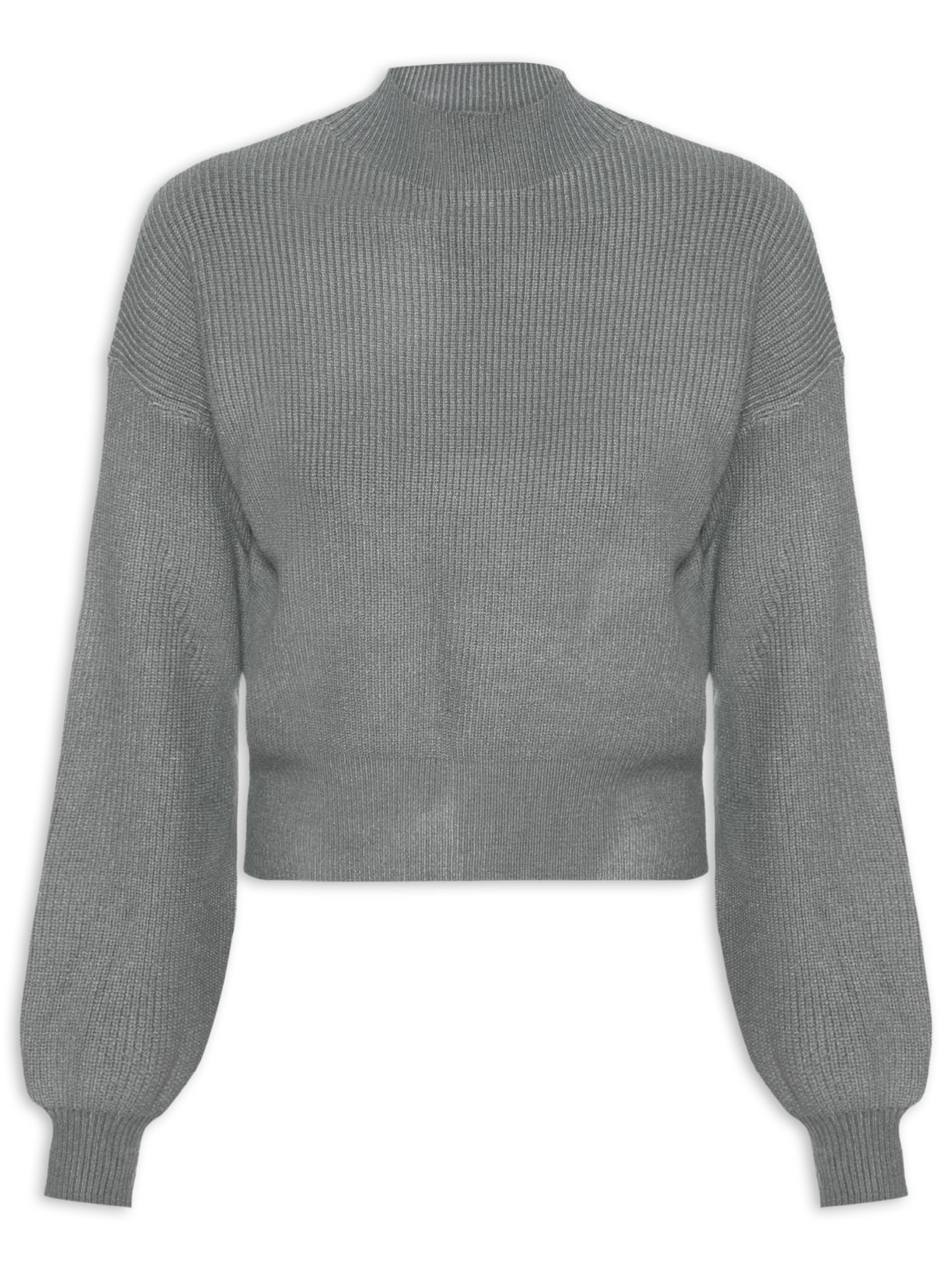 Suéter Feminino Gola Alta Em Tricot - Cinza