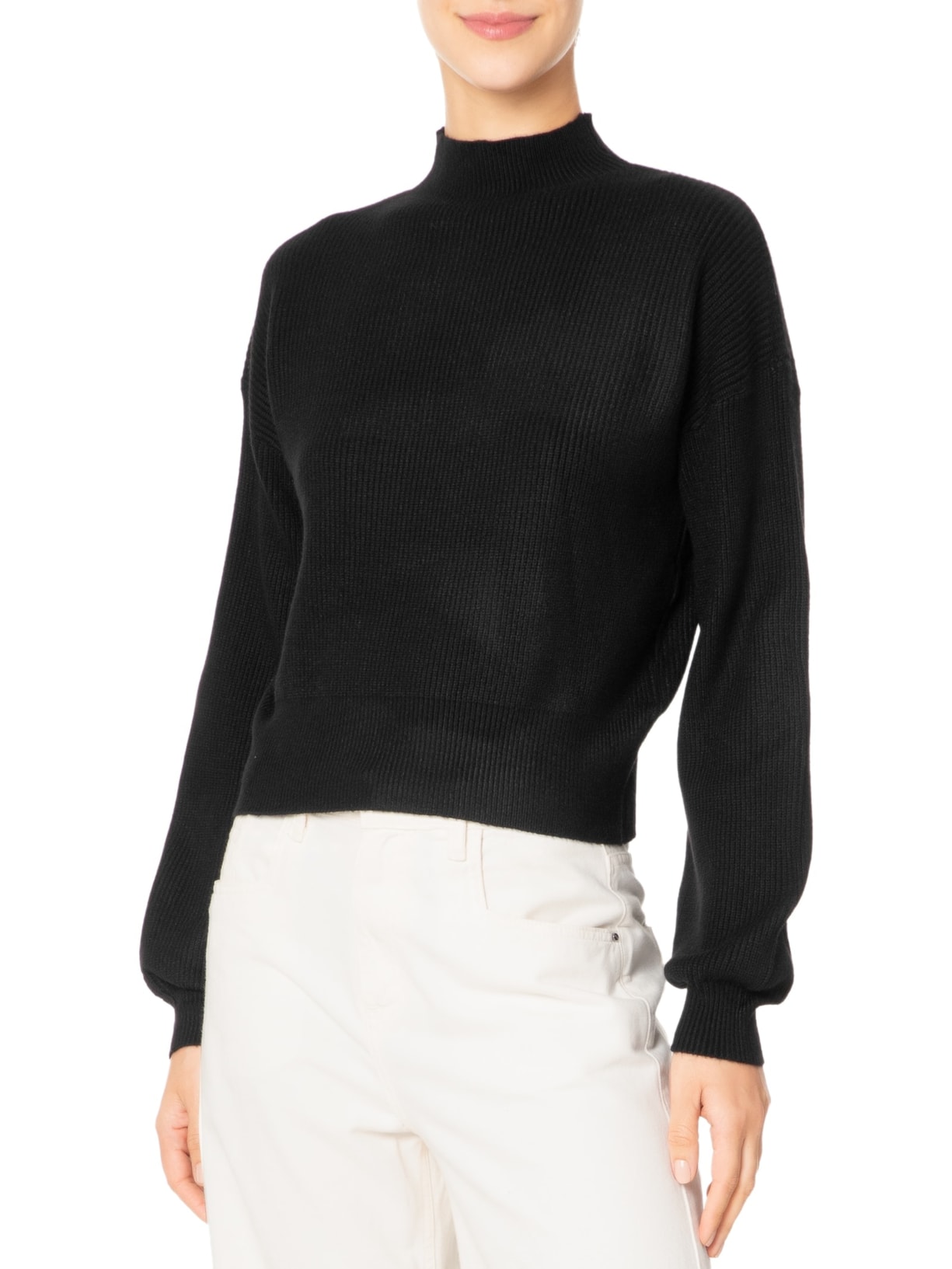 Suéter Feminino Gola Alta Em Tricot - Preto by '2ESSENTIAL