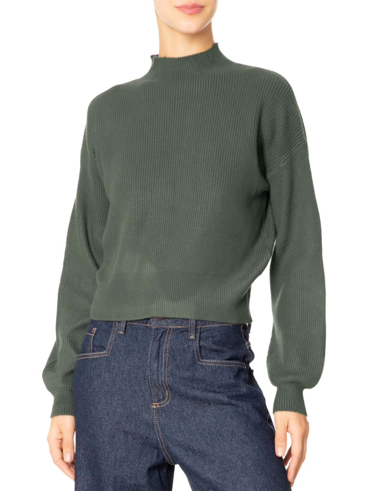 Suéter Feminino Gola Alta Em Tricot Verde '2Essential