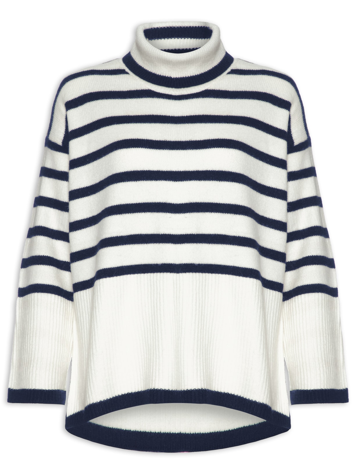 Suéter Feminino Gola Alta Listrado - Azul