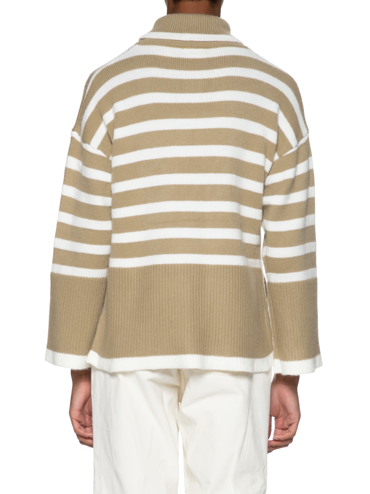 Suéter Feminino Gola Alta Listrado Bege Basiq