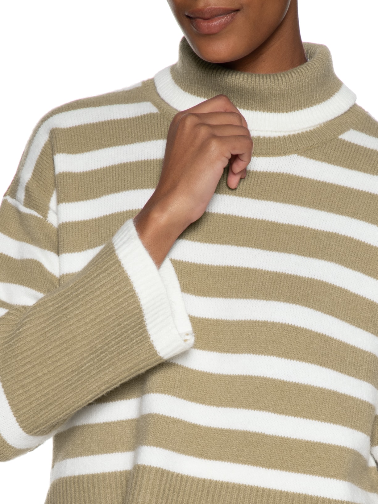 Suéter Feminino Gola Alta Listrado Bege Basiq