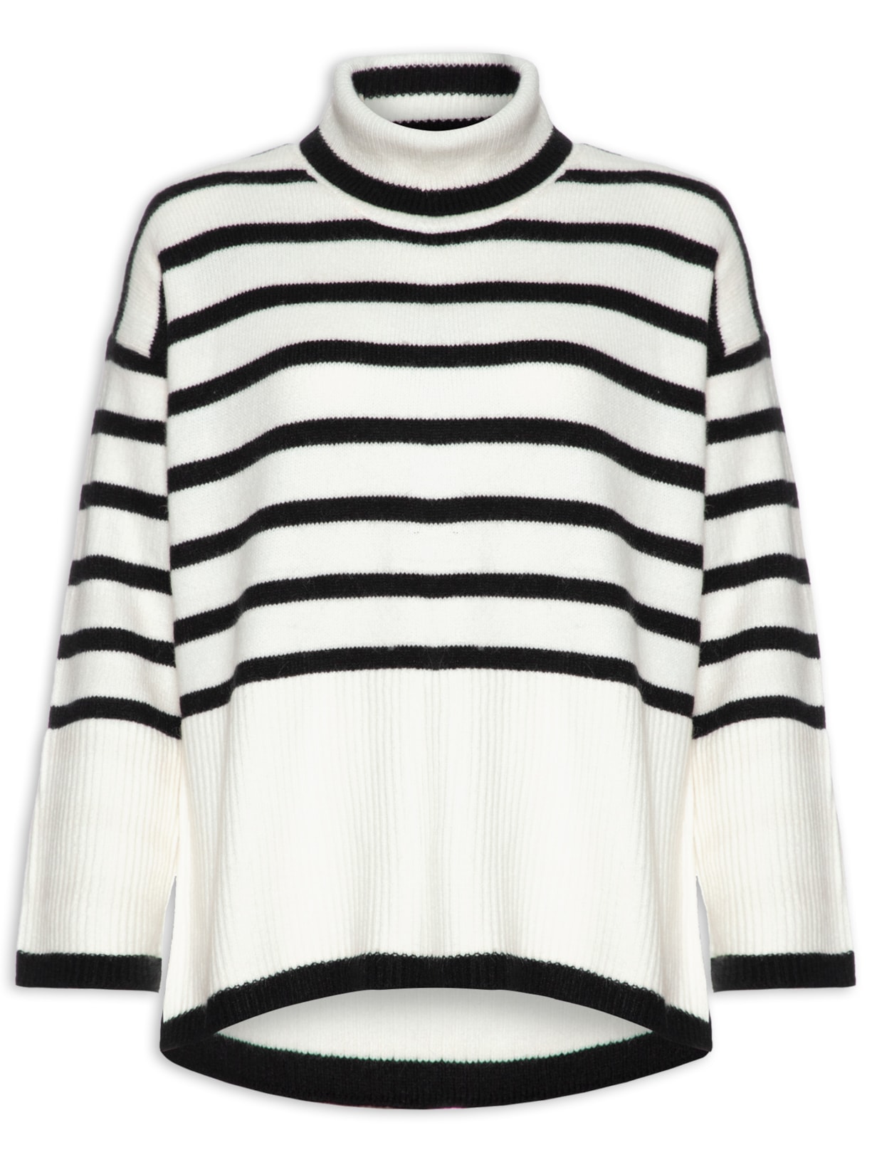 Suéter Feminino Gola Alta Listrado - Off White