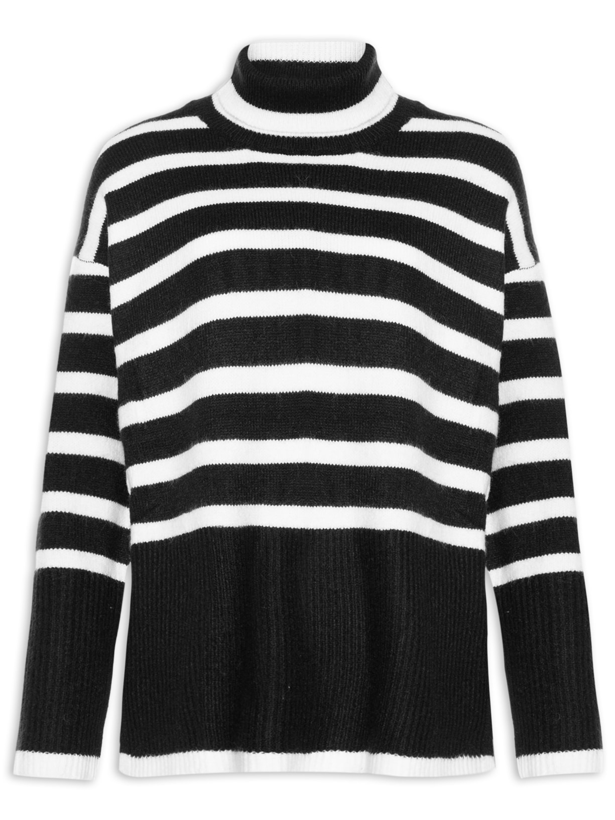 Suéter Feminino Gola Alta Listrado - Preto