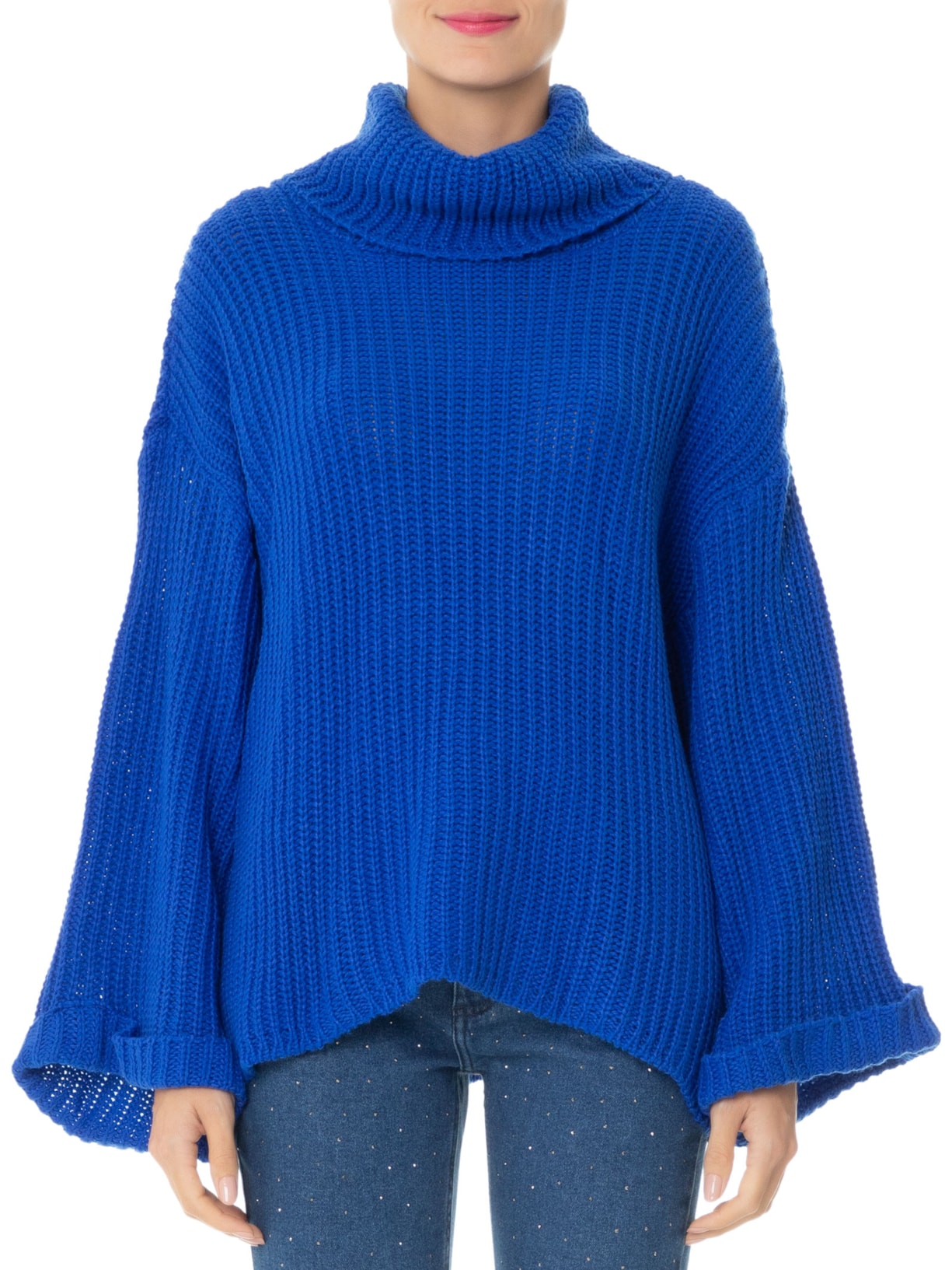 Suéter Feminino Gola Alta Manga Longa Azul '2Essential