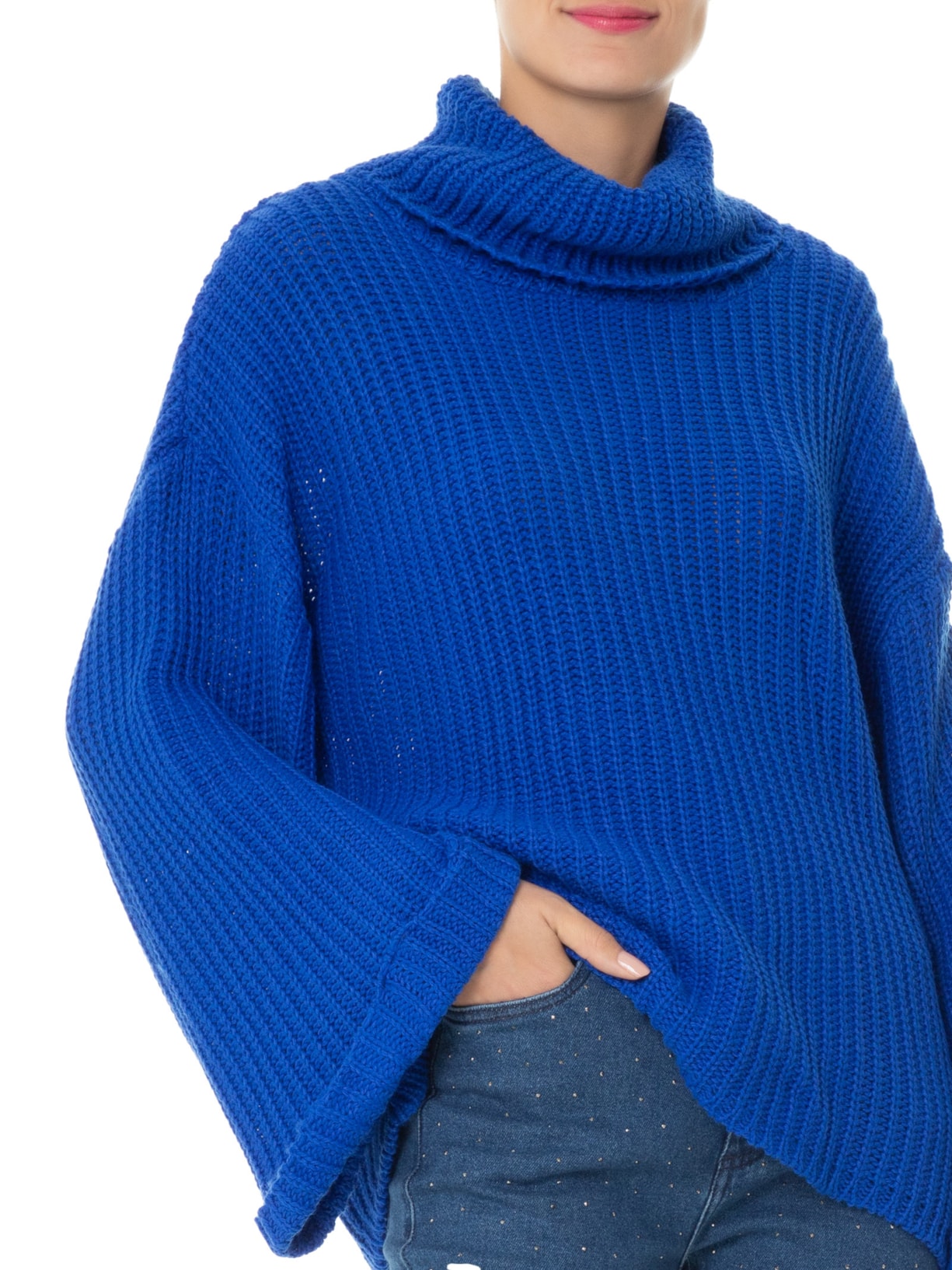 Suéter Feminino Gola Alta Manga Longa Azul '2Essential