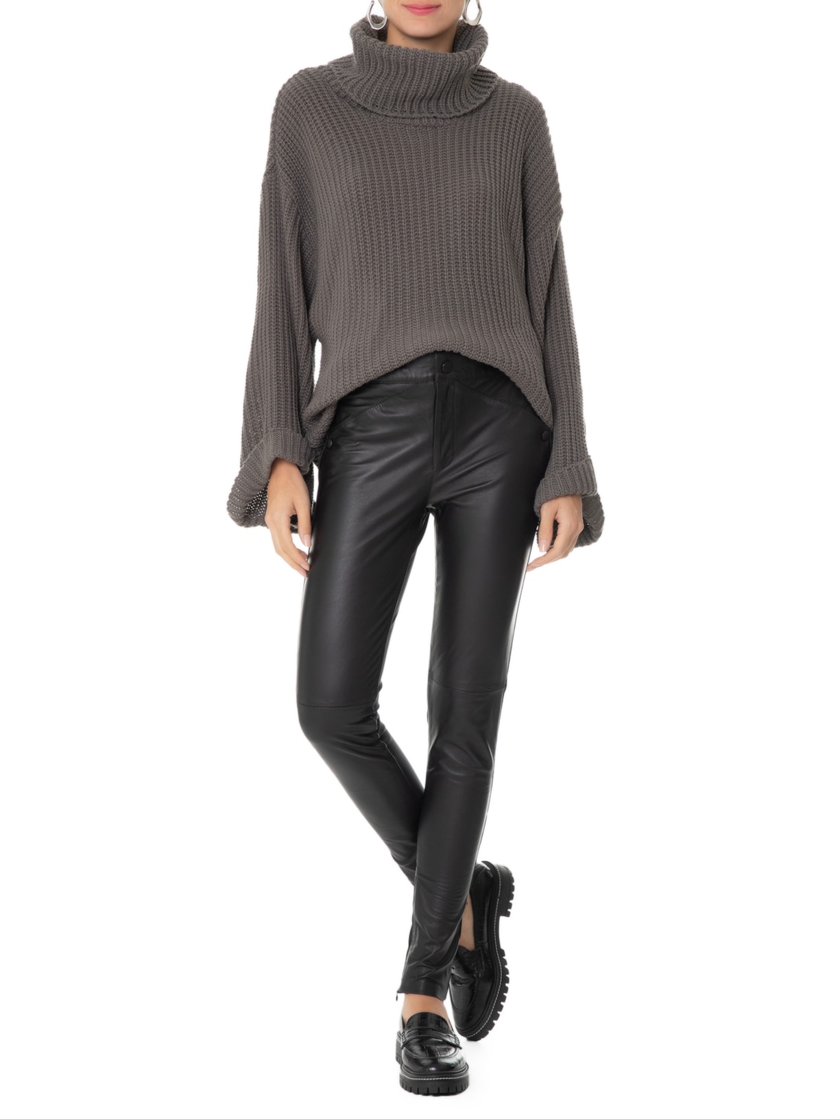 Suéter Feminino Gola Alta Manga Longa Cinza '2Essential