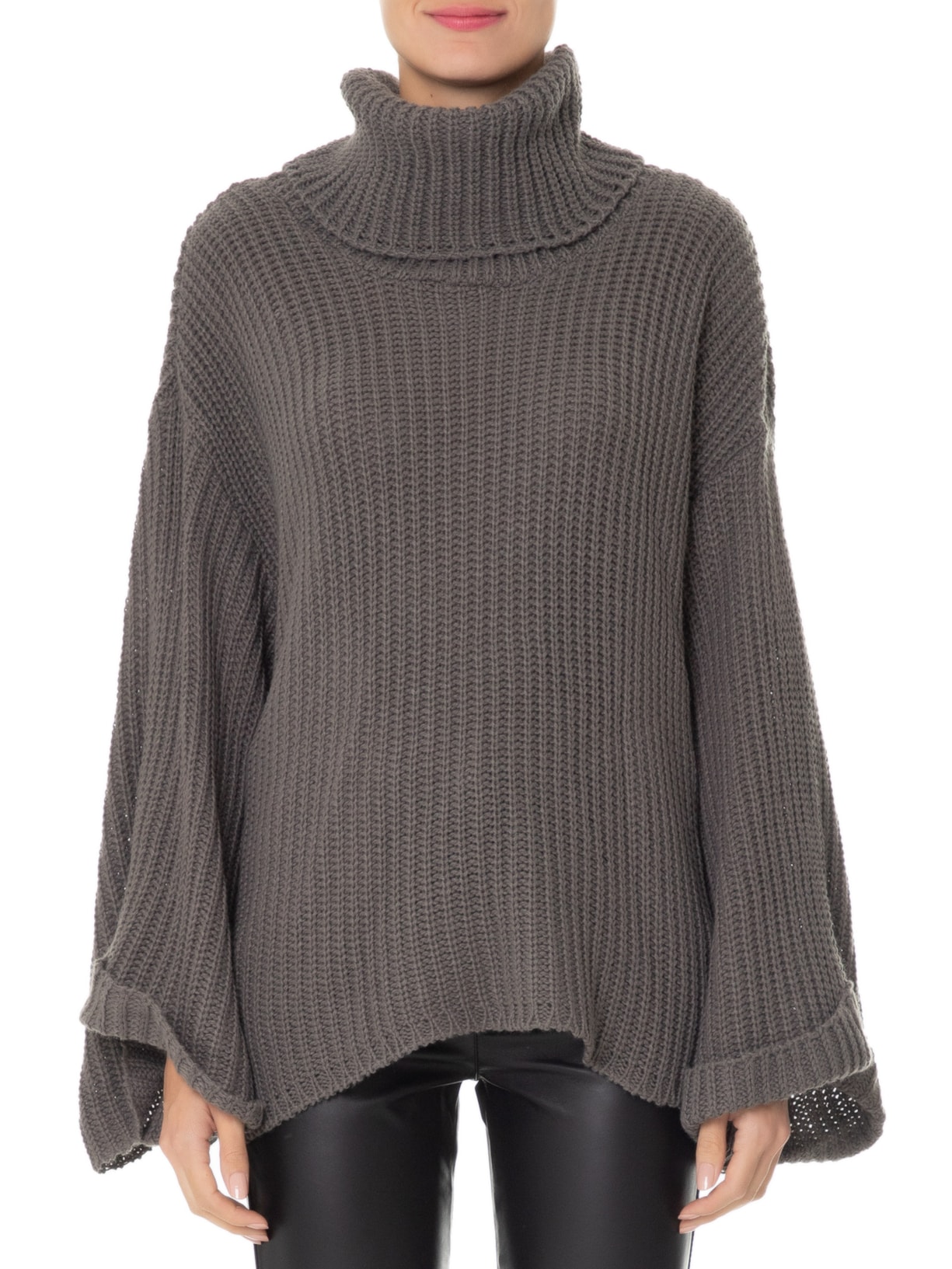 Suéter Feminino Gola Alta Manga Longa Cinza '2Essential