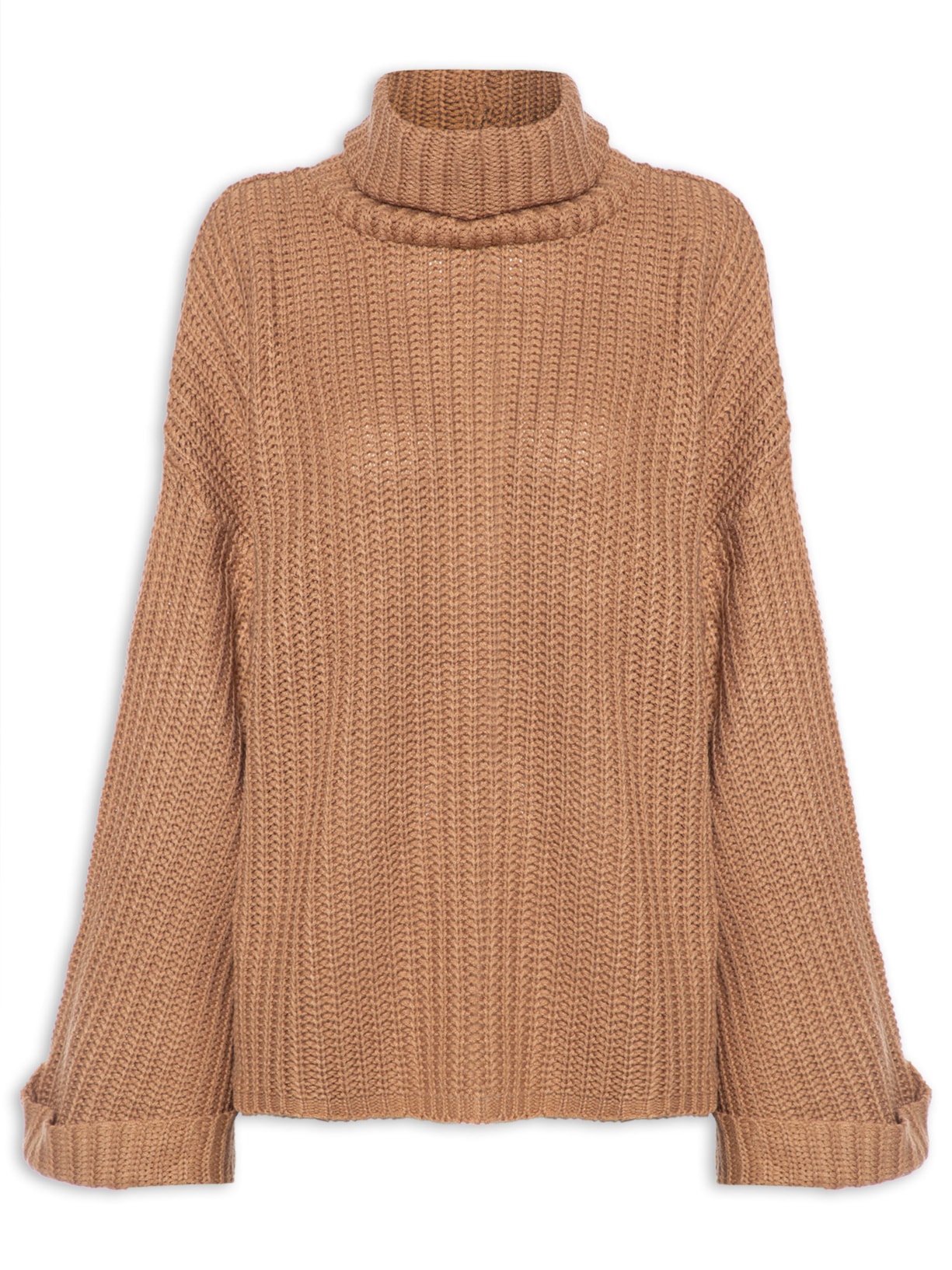 Suéter Feminino Gola Alta Manga Longa - Marrom