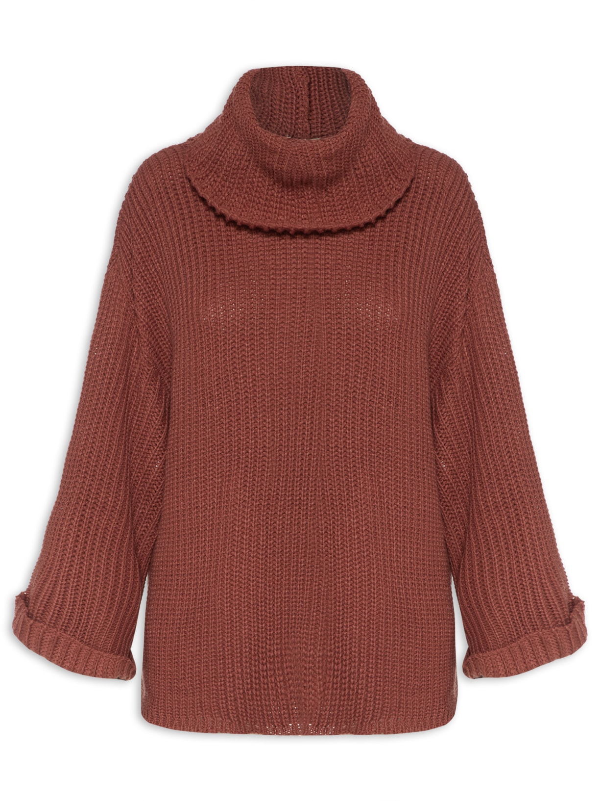 Suéter Feminino Gola Alta Manga Longa - Marrom