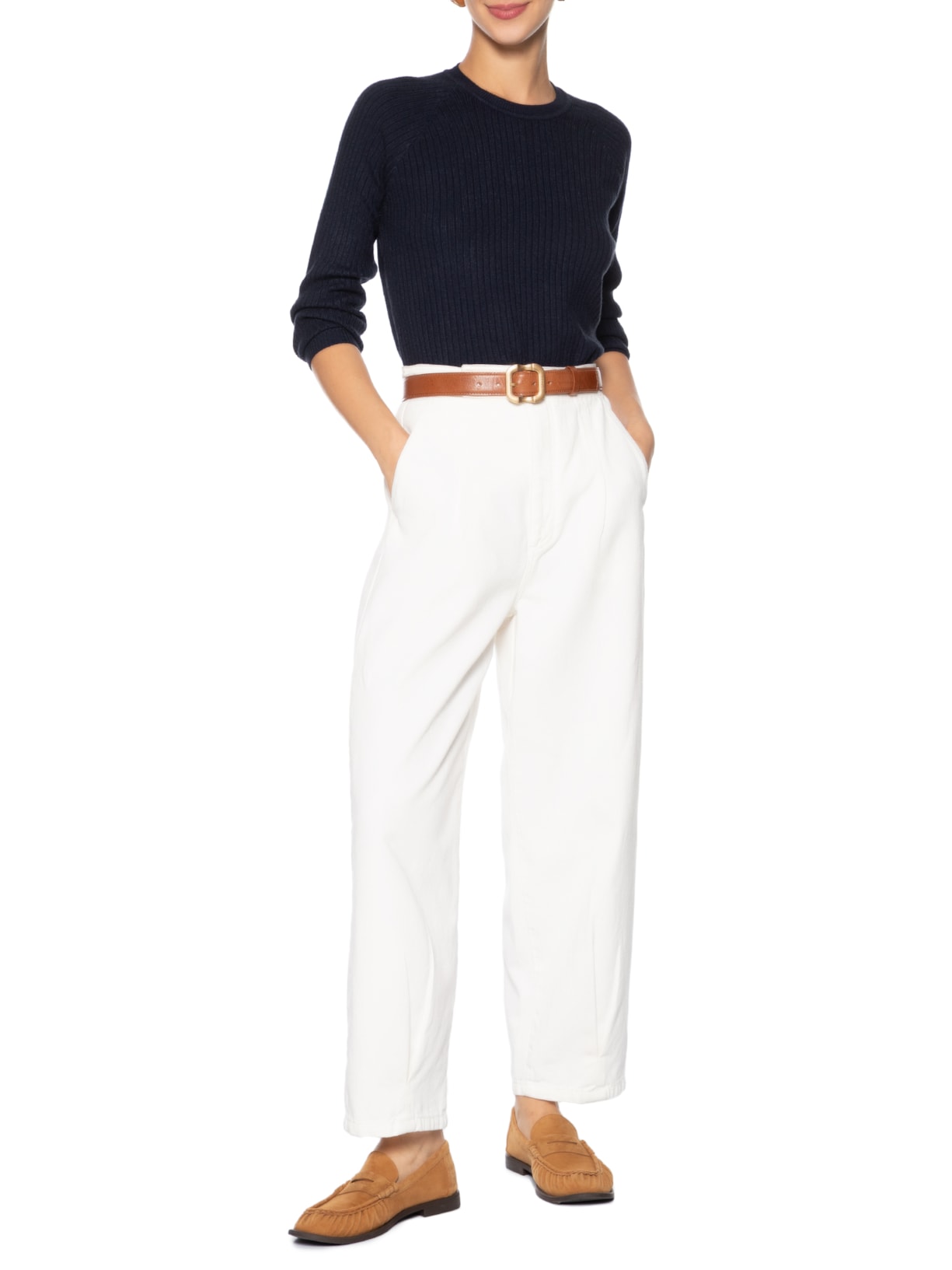 Suéter Feminino Gola Careca Textura Azul Basiq