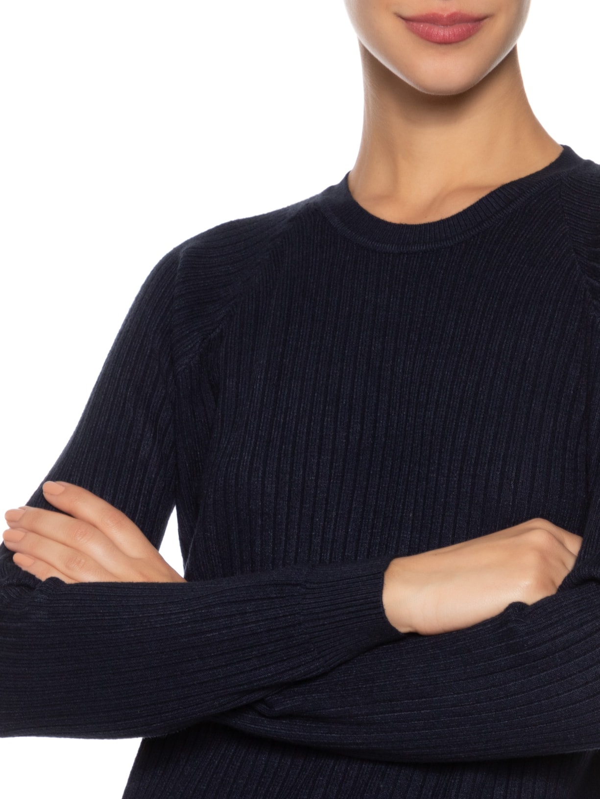 Suéter Feminino Gola Careca Textura Azul Basiq