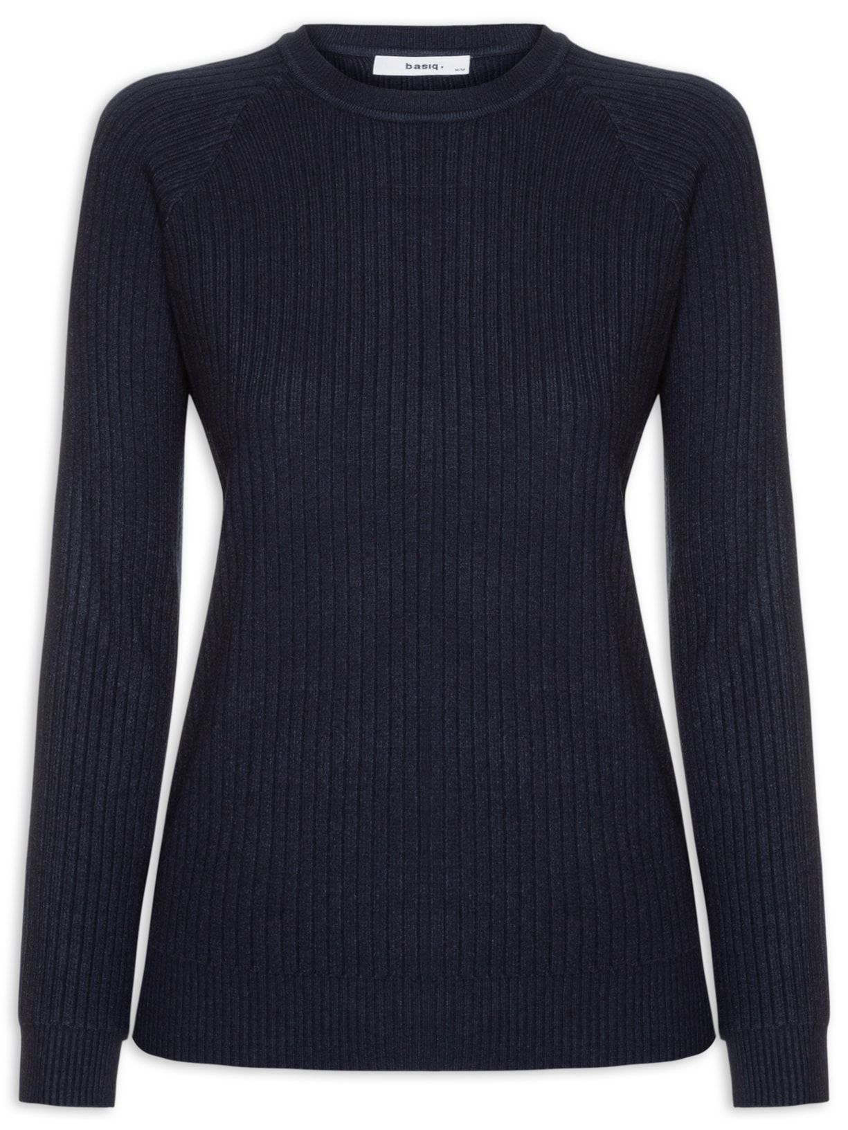 Suéter Feminino Gola Careca Textura Azul Basiq