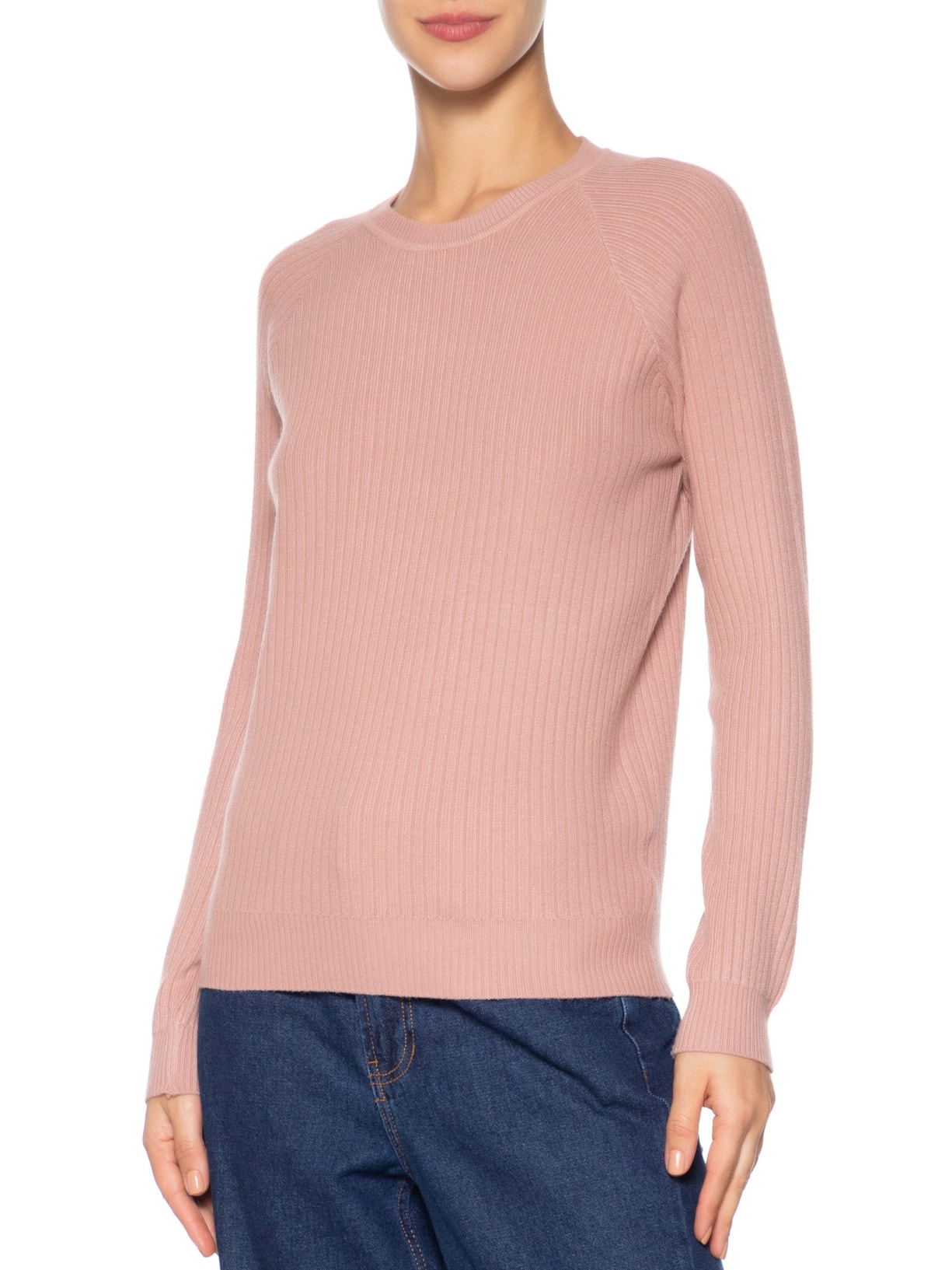 Suéter Feminino Gola Careca Texturizado Rosa Basiq