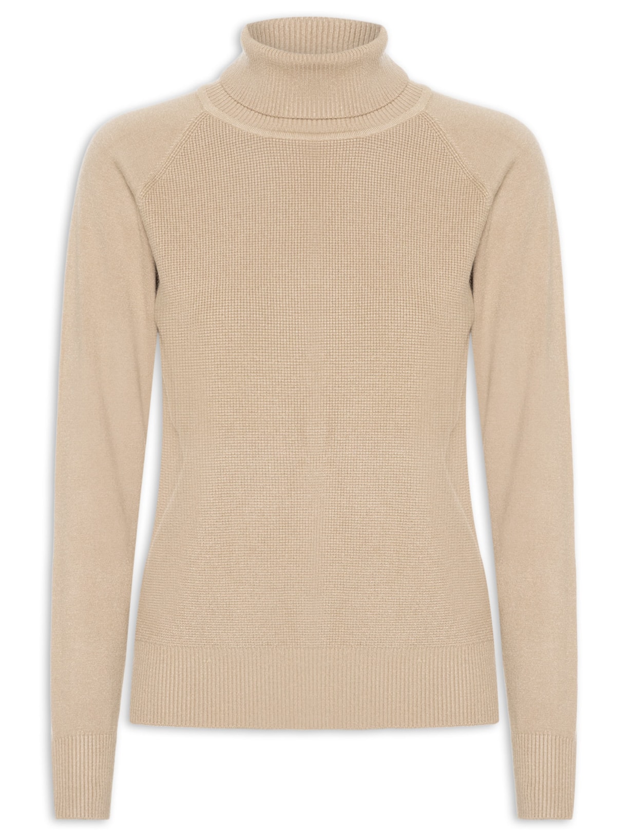 Suéter Feminino Gola Rolê Texturizado - Bege