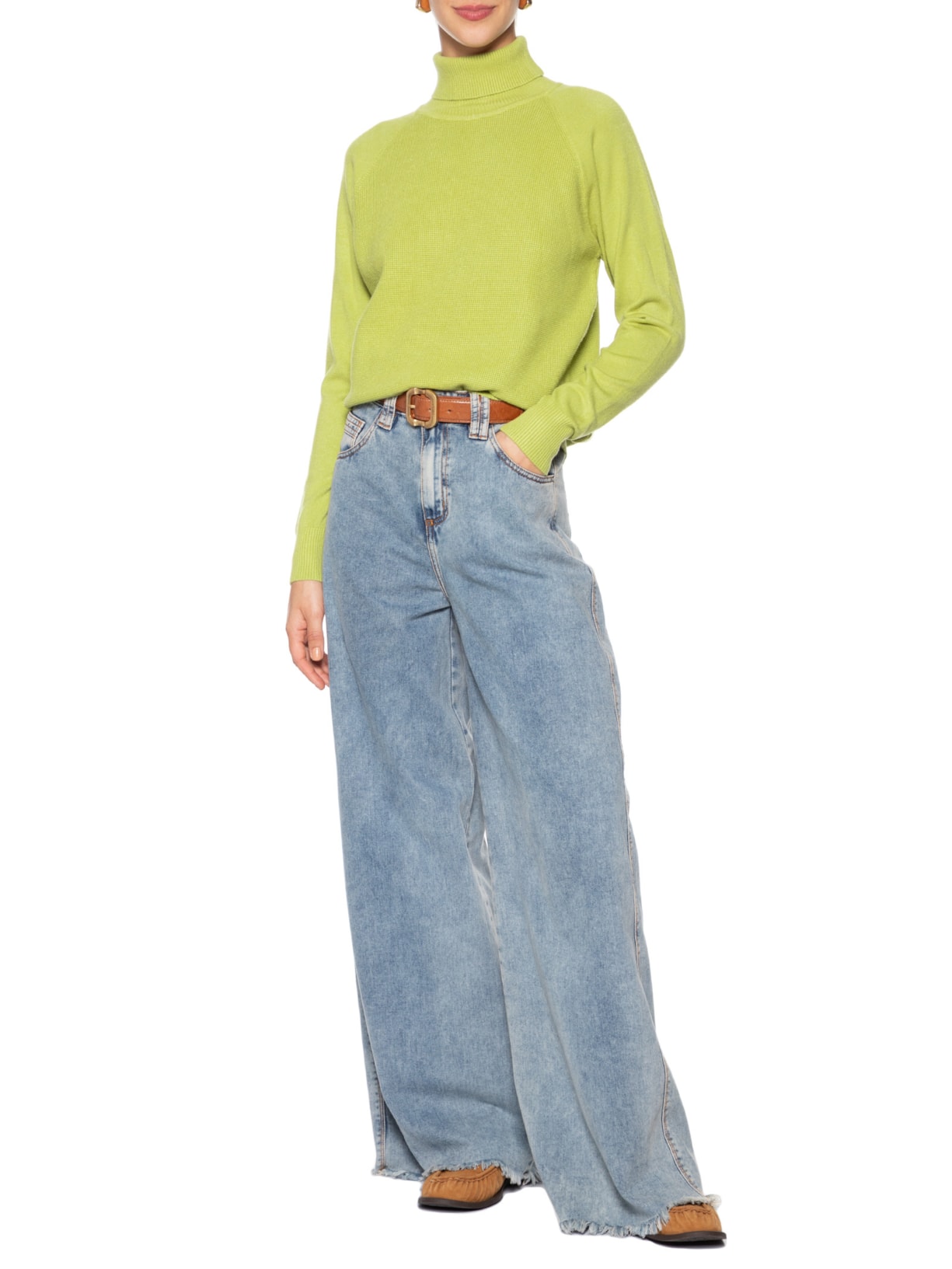 Suéter Feminino Gola Rolê Texturizado Verde Basiq