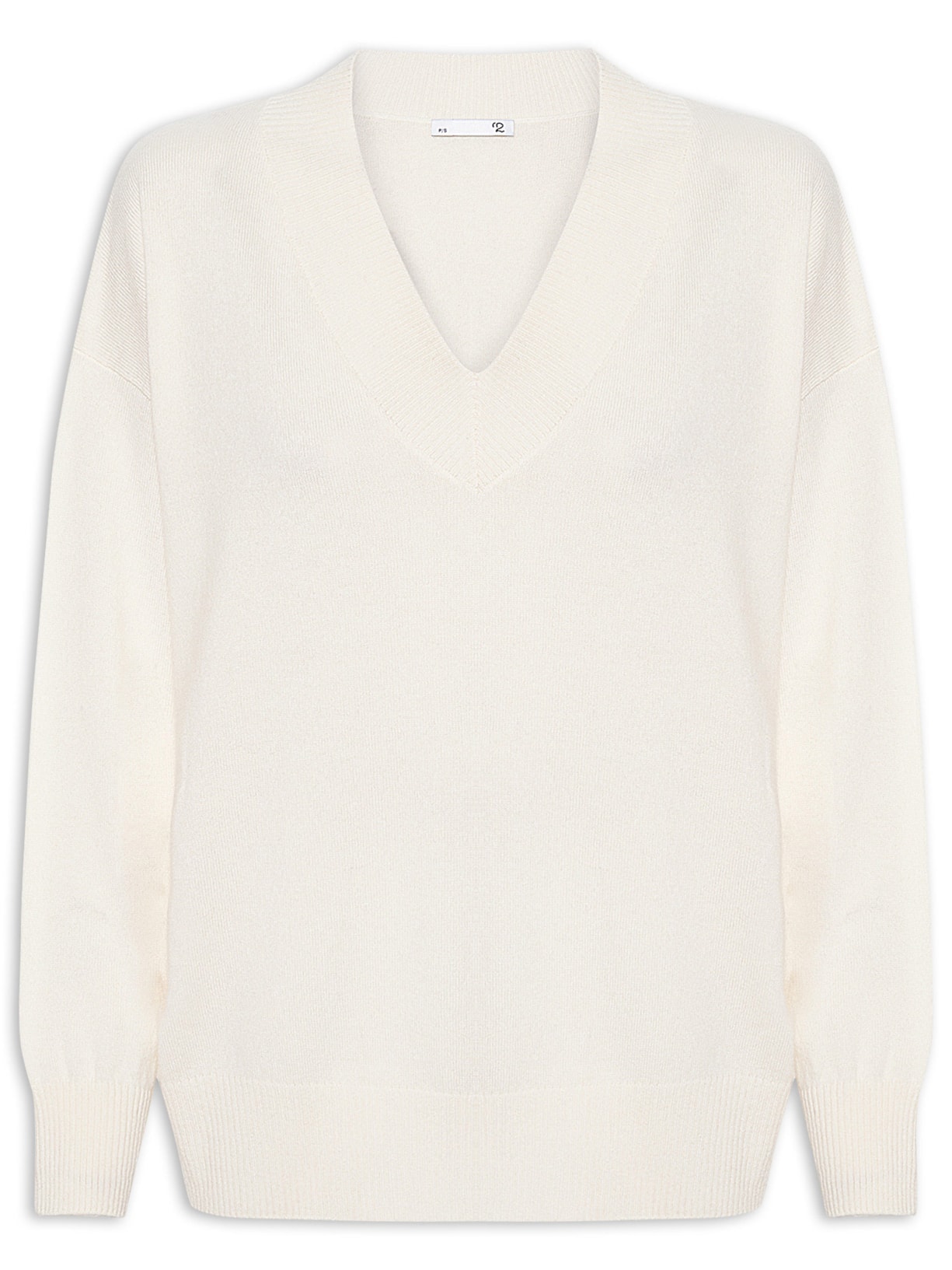 Suéter Feminino Gola V Com Blend de Lã Cashmere Off White '2Essential