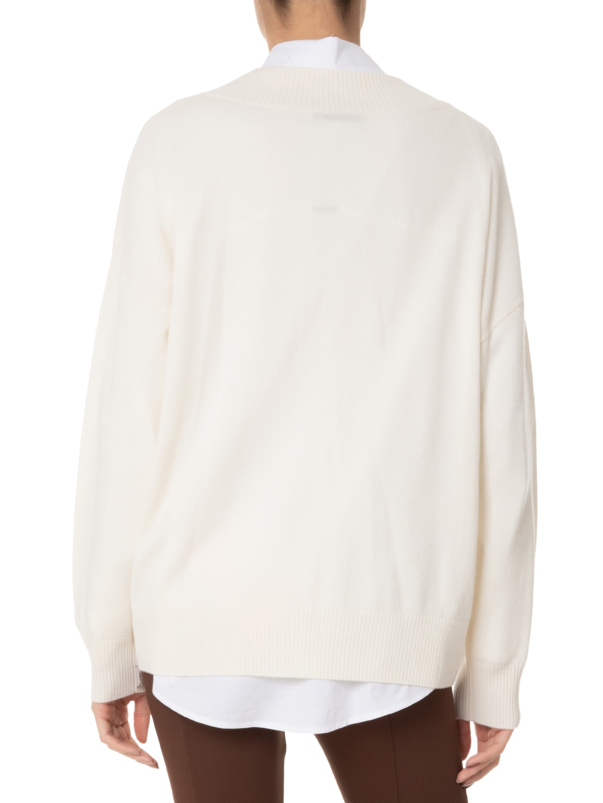 Suéter Feminino Gola V Com Blend de Lã Cashmere Off White '2Essential