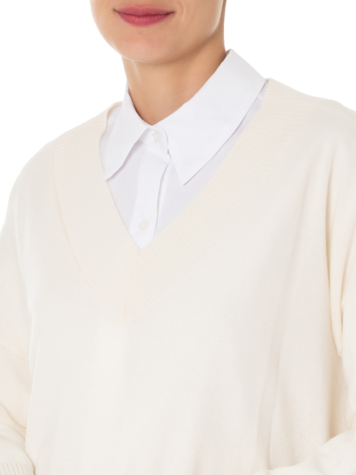 Suéter Feminino Gola V Com Blend de Lã Cashmere Off White '2Essential