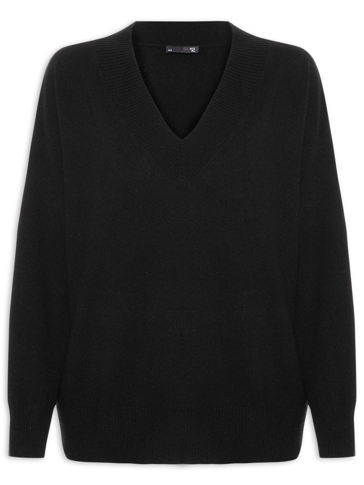 Suéter Feminino Gola V Com Blend de Lã Cashmere - Preto