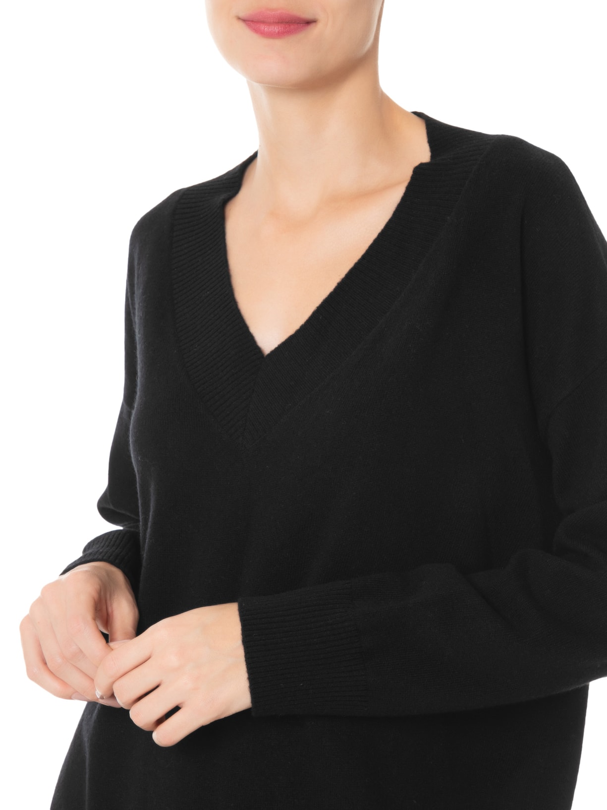 Suéter Feminino Gola V Com Blend de Lã Cashmere  Preto '2Essential