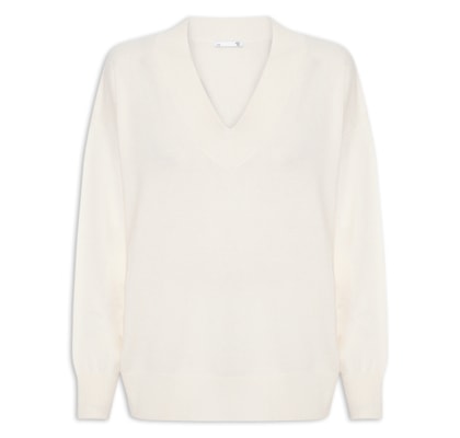 Suéter Feminino Gola V Com Blend De Lã E Cashmere - Azul