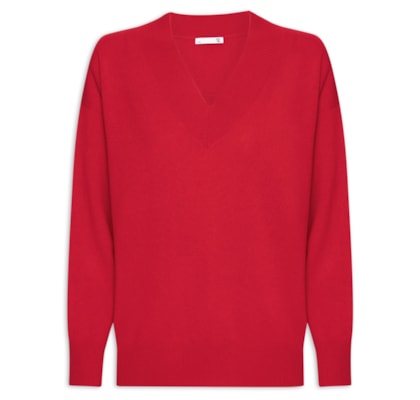 Suéter Feminino Gola V Com Blend De Lã E Cashmere - Azul
