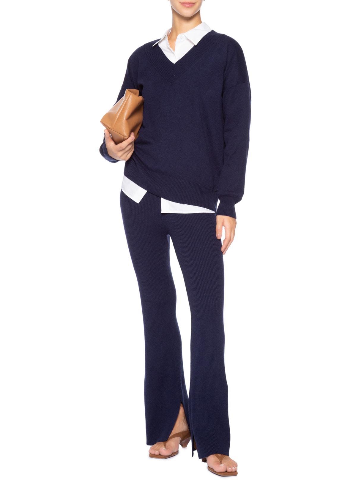 Suéter Feminino Gola V Com Blend De Lã E Cashmere Azul '2Essential