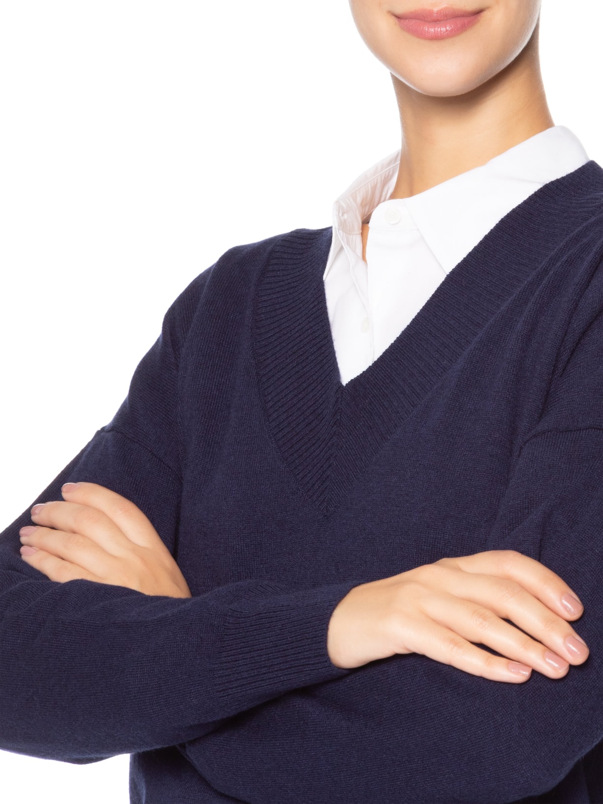 Suéter Feminino Gola V Com Blend De Lã E Cashmere Azul '2Essential